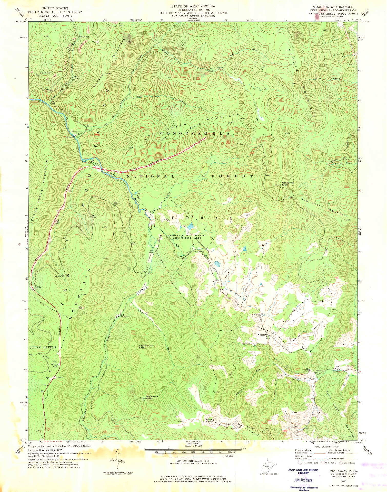 USGS 1:24000-SCALE QUADRANGLE FOR WOODROW, WV 1977