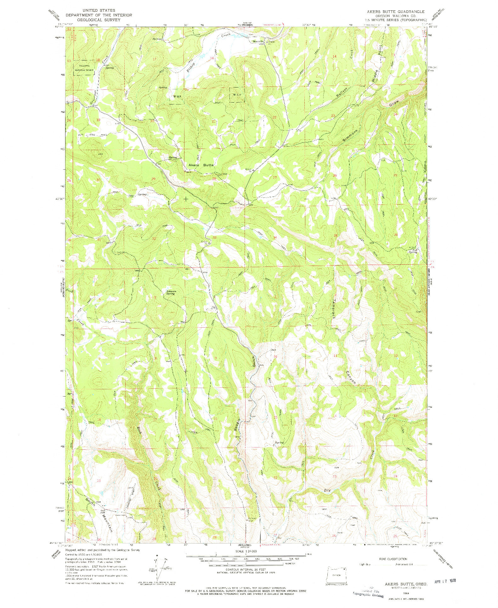 USGS 1:24000-SCALE QUADRANGLE FOR AKERS BUTTE, OR 1964