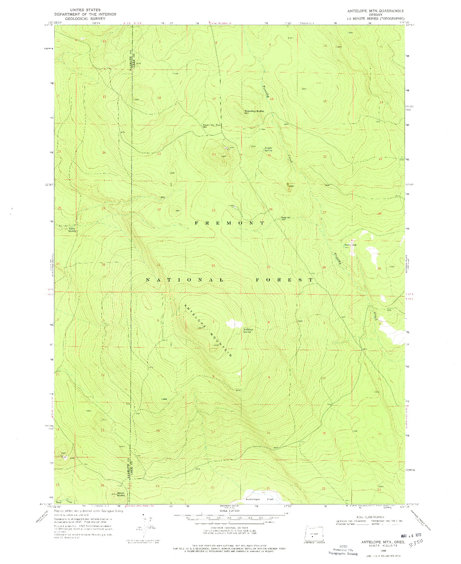 USGS 1:24000-SCALE QUADRANGLE FOR ANTELOPE MTN, OR 1968