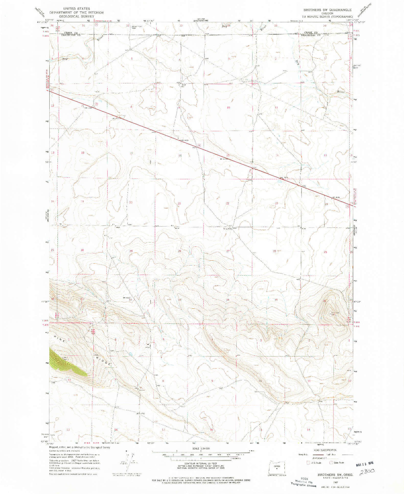 USGS 1:24000-SCALE QUADRANGLE FOR BROTHERS SW, OR 1967