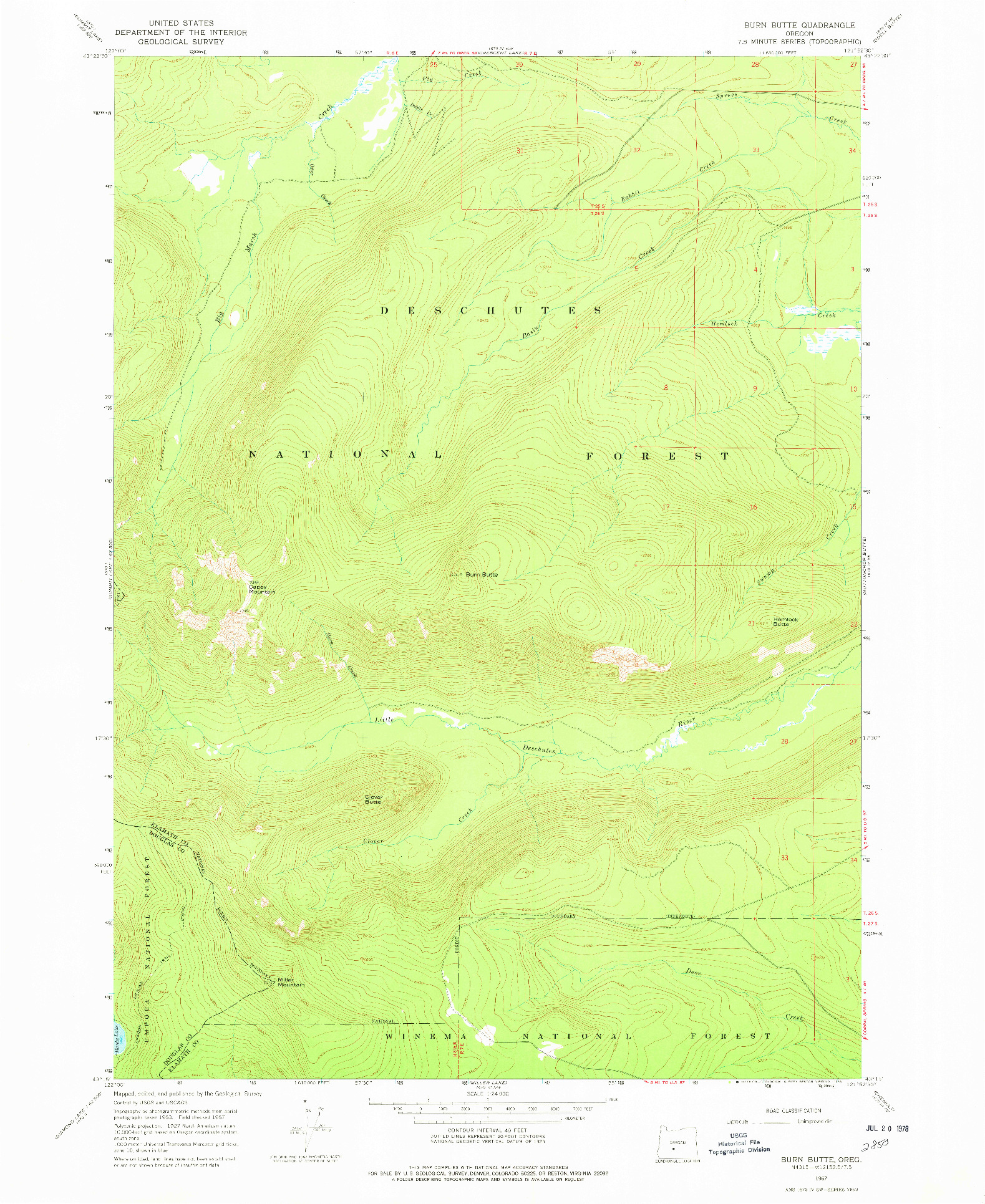 USGS 1:24000-SCALE QUADRANGLE FOR BURN BUTTE, OR 1967