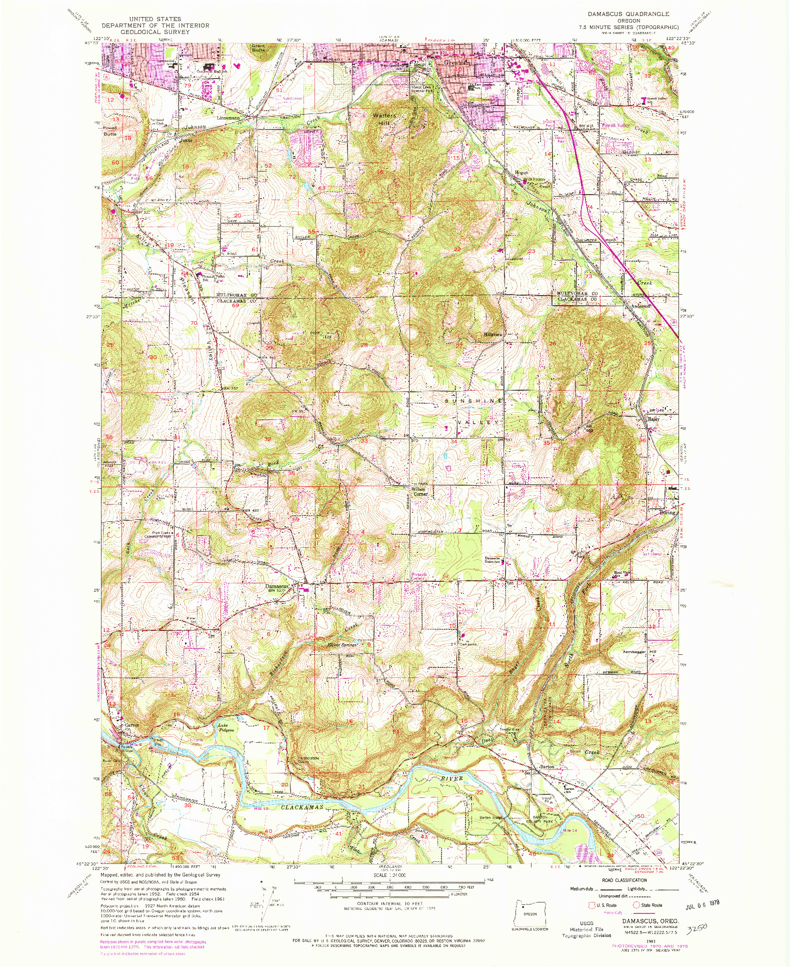 USGS 1:24000-SCALE QUADRANGLE FOR DAMASCUS, OR 1961