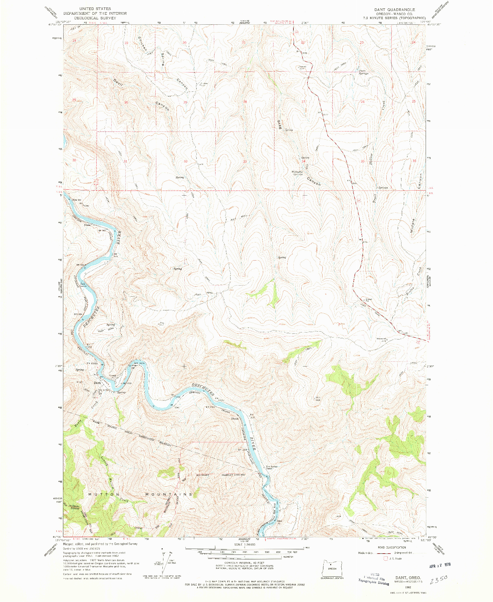 USGS 1:24000-SCALE QUADRANGLE FOR DANT, OR 1962