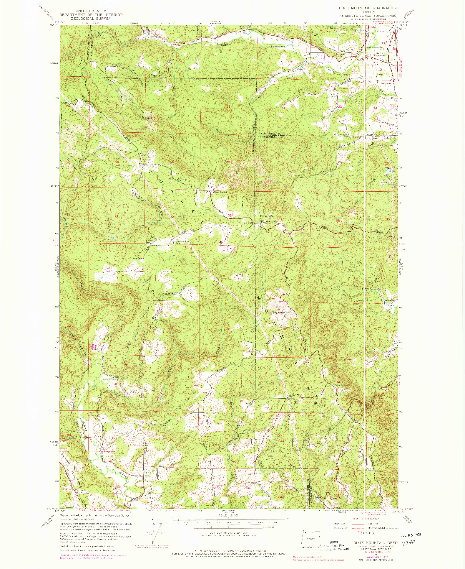 USGS 1:24000-SCALE QUADRANGLE FOR DIXIE MOUNTAIN, OR 1961