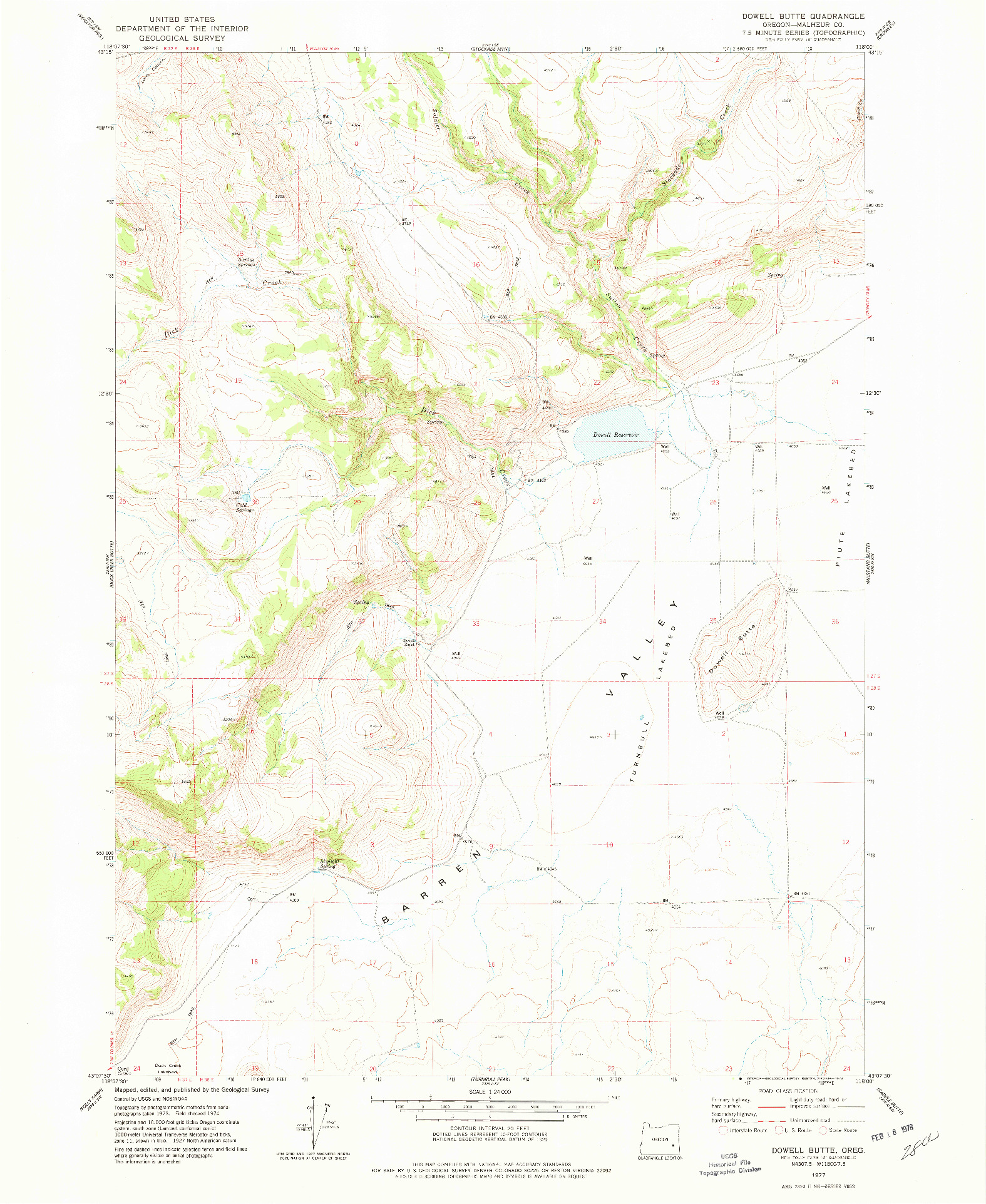 USGS 1:24000-SCALE QUADRANGLE FOR DOWELL BUTTE, OR 1977