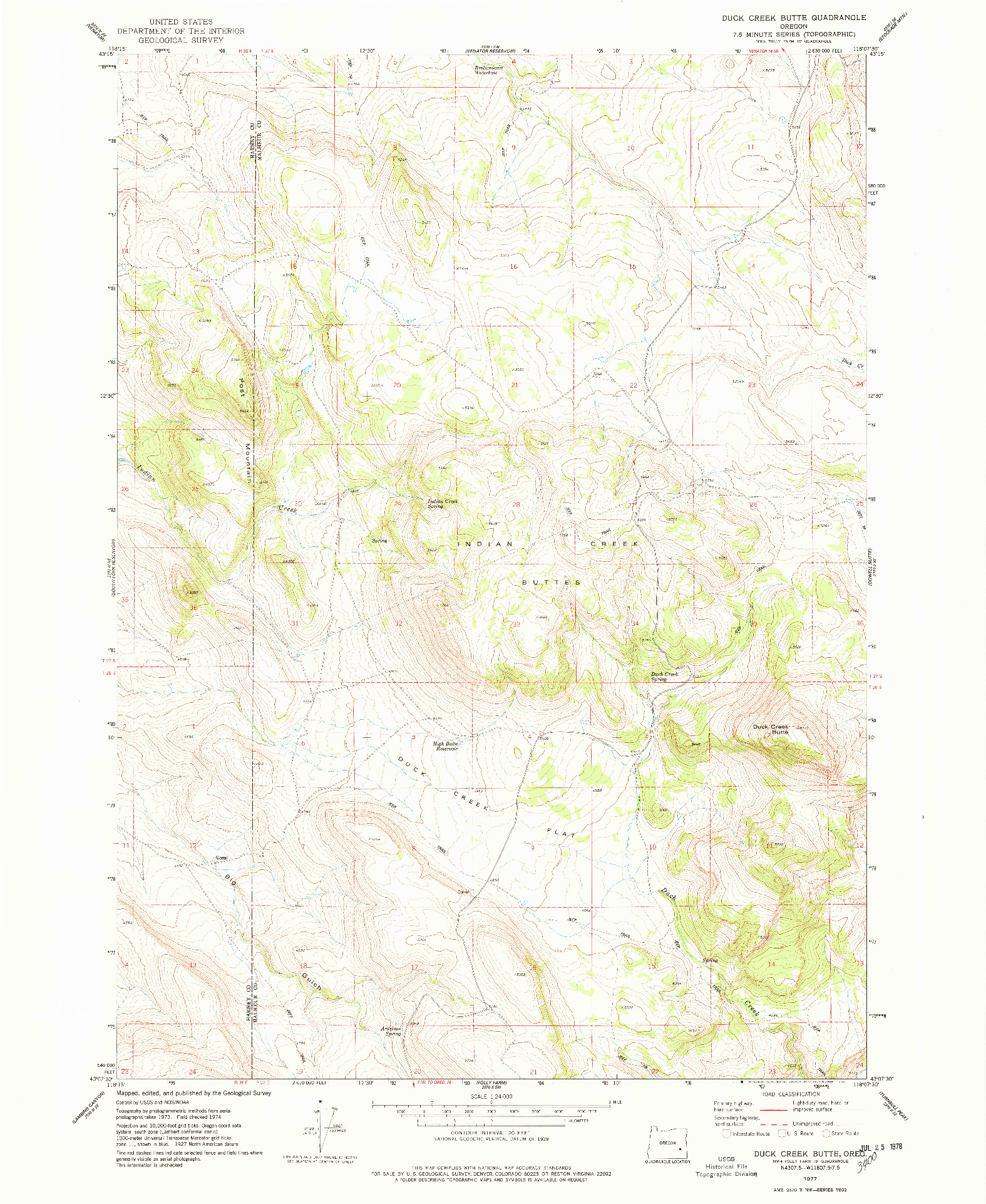 USGS 1:24000-SCALE QUADRANGLE FOR DUCK CREEK BUTTE, OR 1977