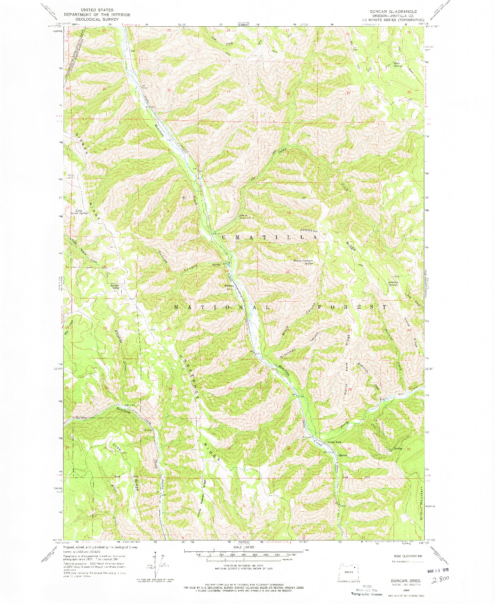 USGS 1:24000-SCALE QUADRANGLE FOR DUNCAN, OR 1964