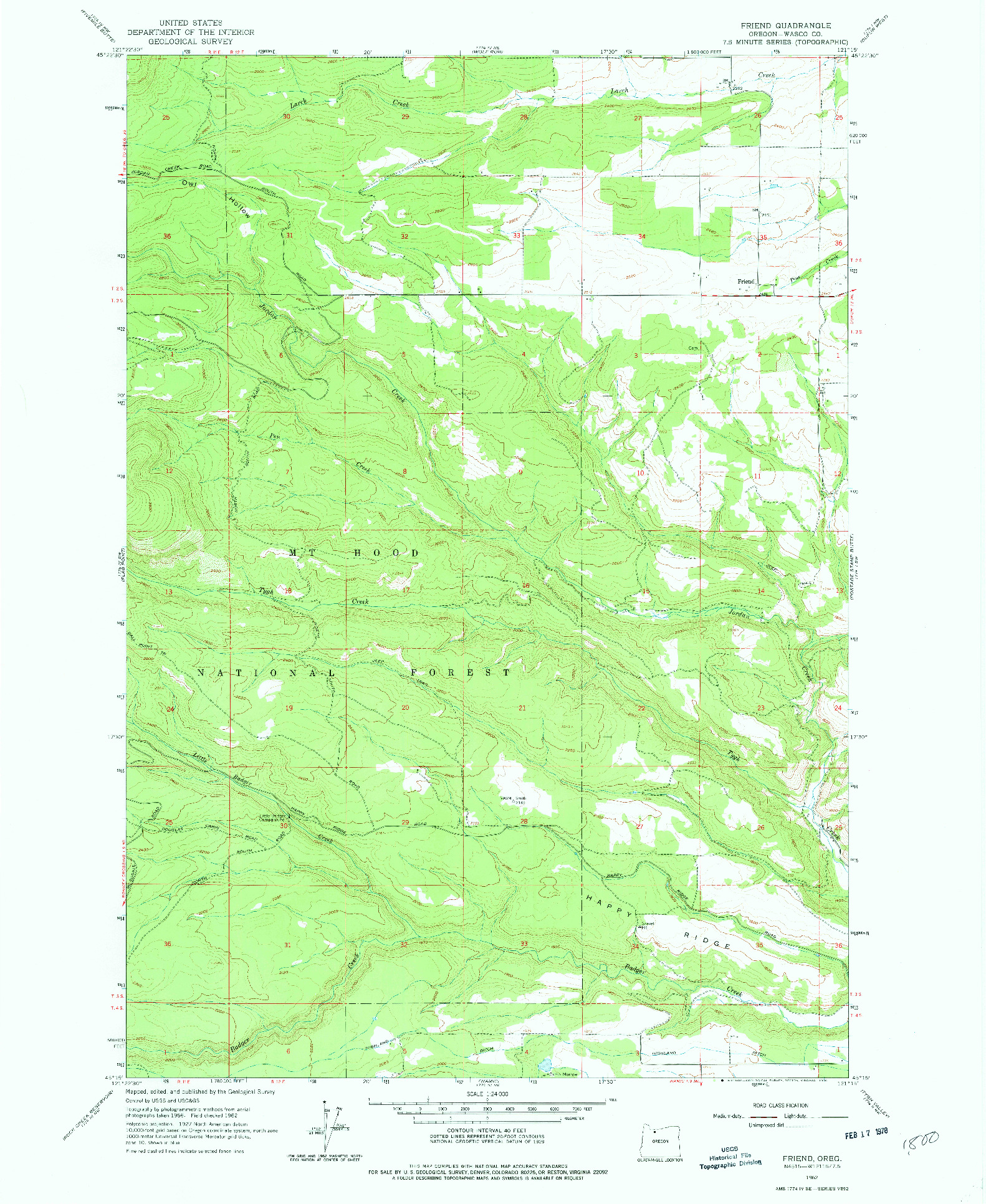 USGS 1:24000-SCALE QUADRANGLE FOR FRIEND, OR 1962