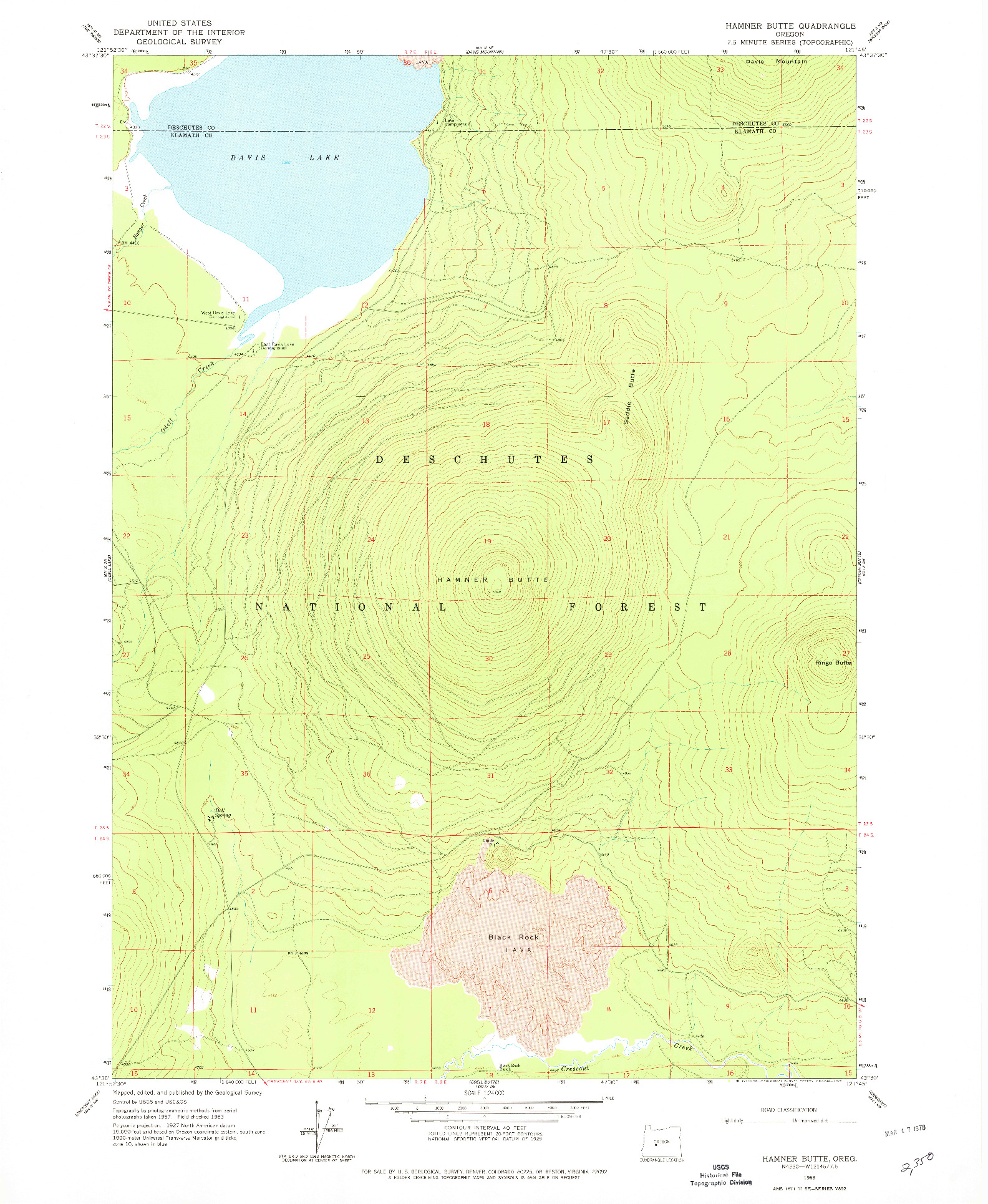 USGS 1:24000-SCALE QUADRANGLE FOR HAMNER BUTTE, OR 1963