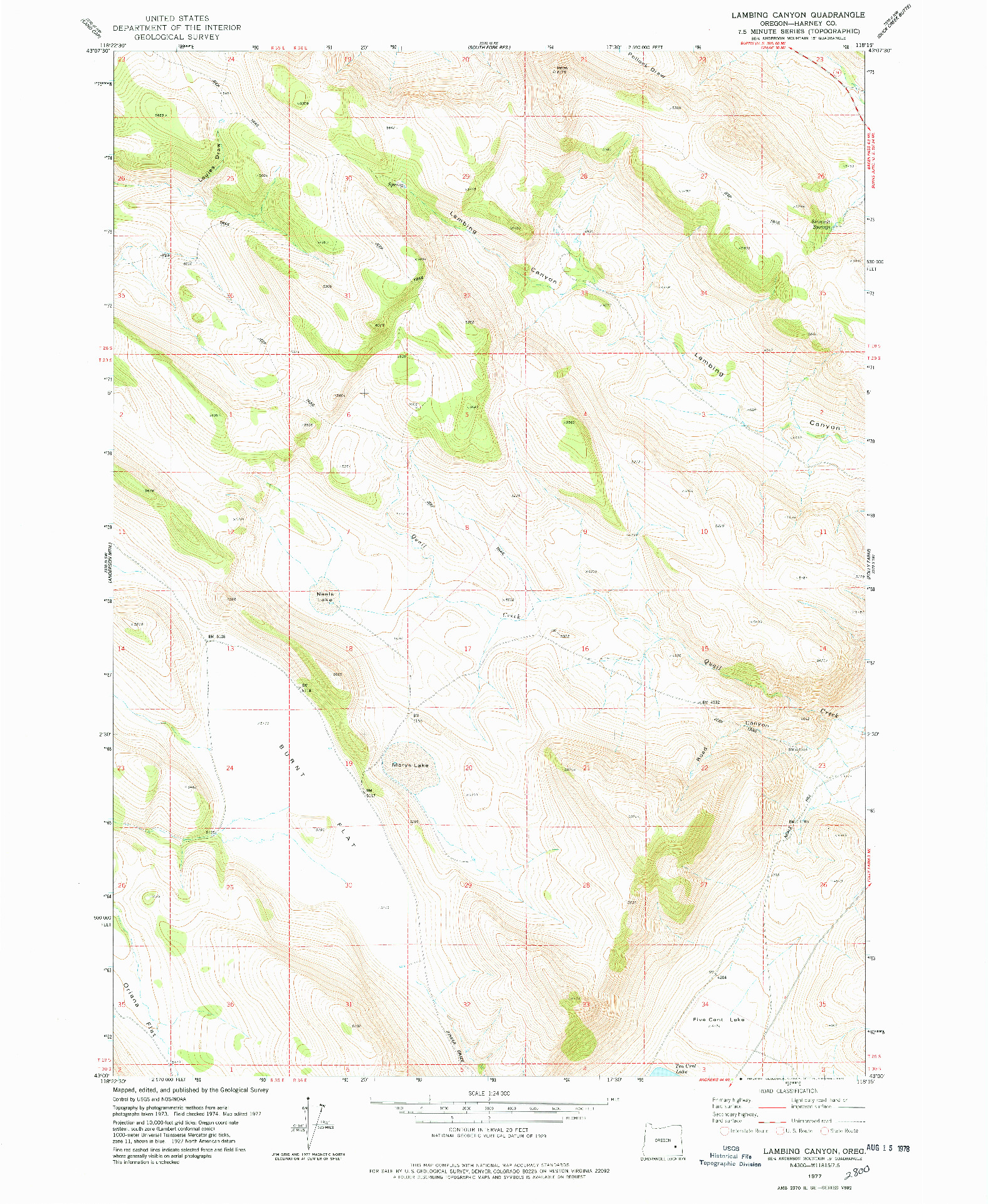USGS 1:24000-SCALE QUADRANGLE FOR LAMBING CANYON, OR 1977