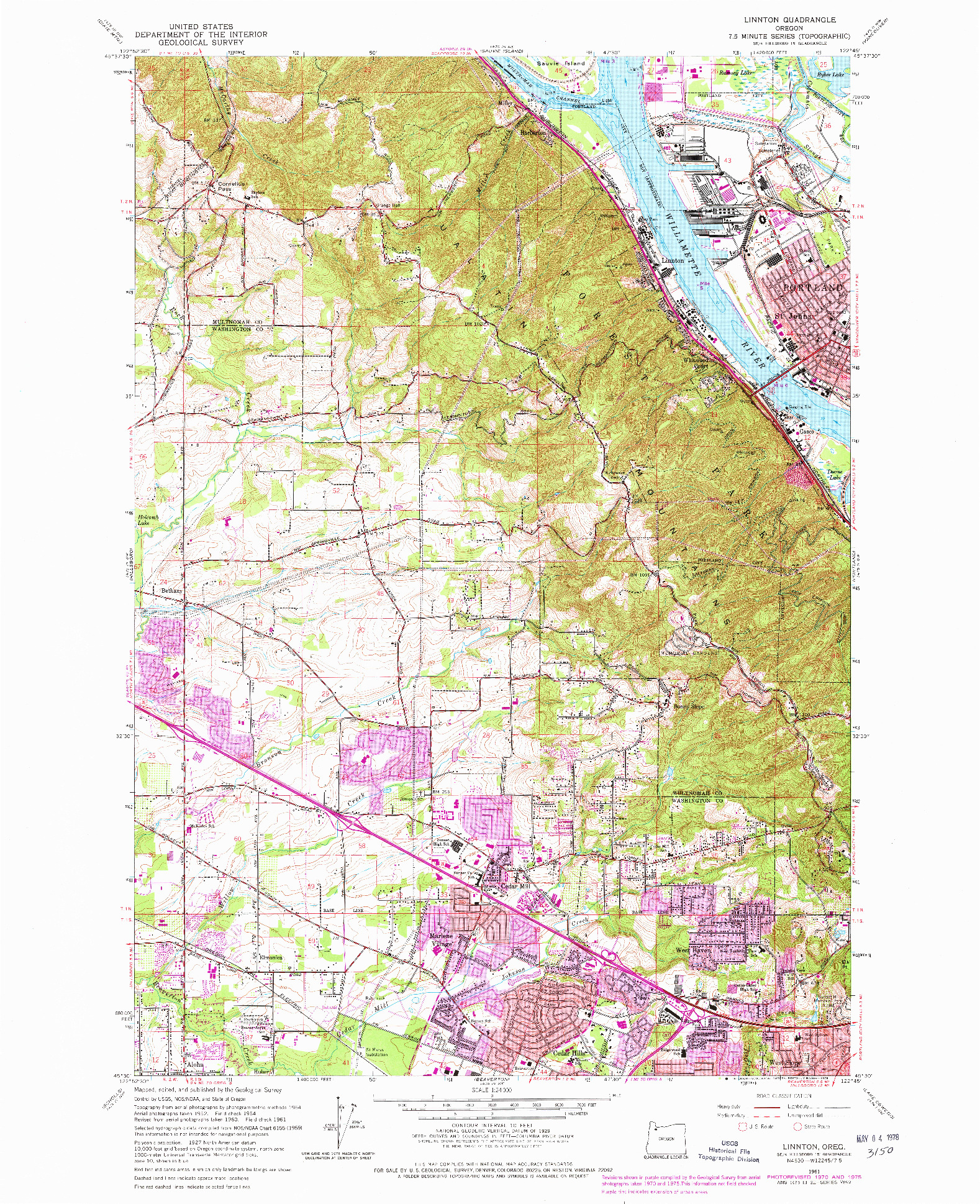 USGS 1:24000-SCALE QUADRANGLE FOR LINNTON, OR 1961