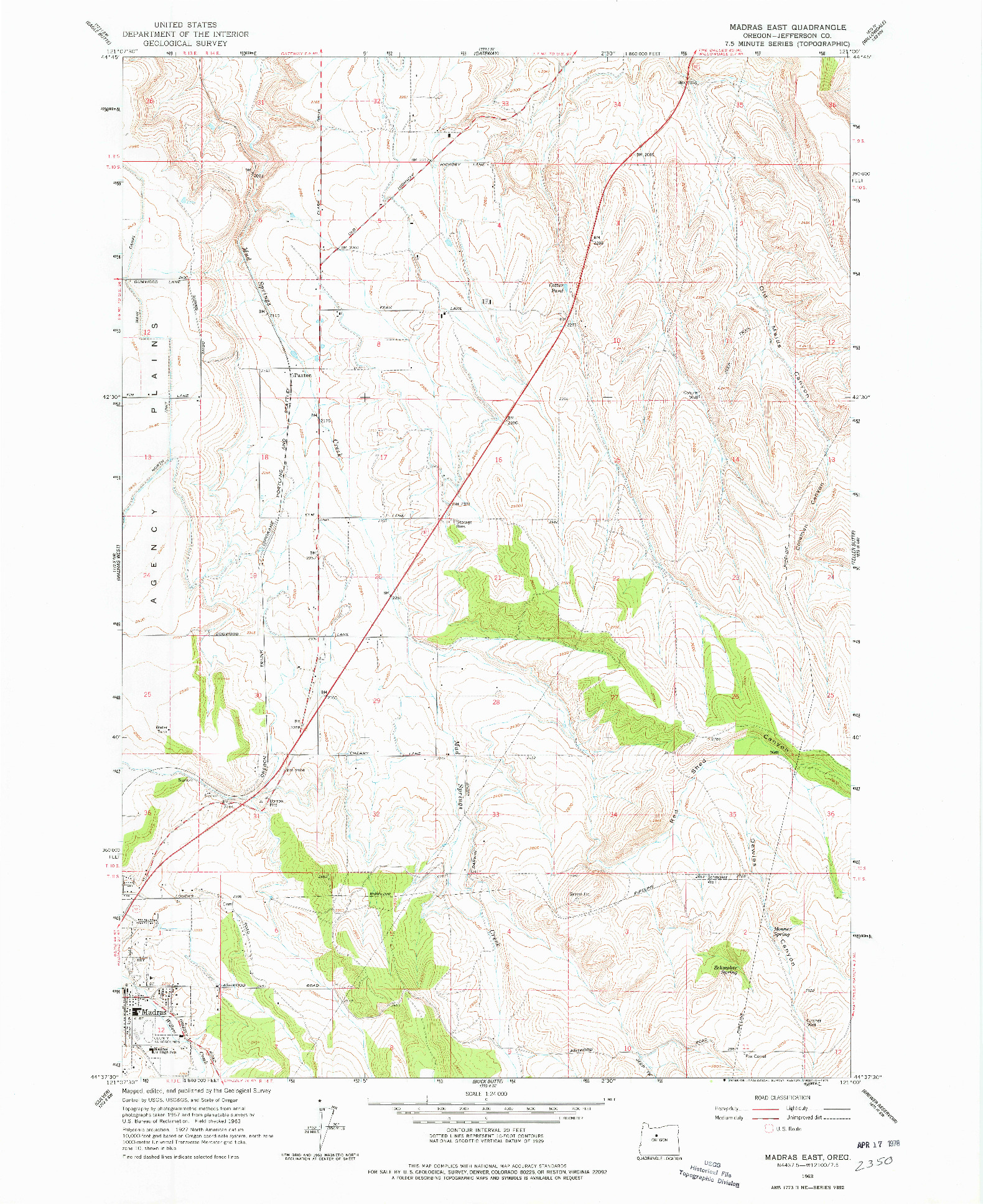 USGS 1:24000-SCALE QUADRANGLE FOR MADRAS EAST, OR 1963