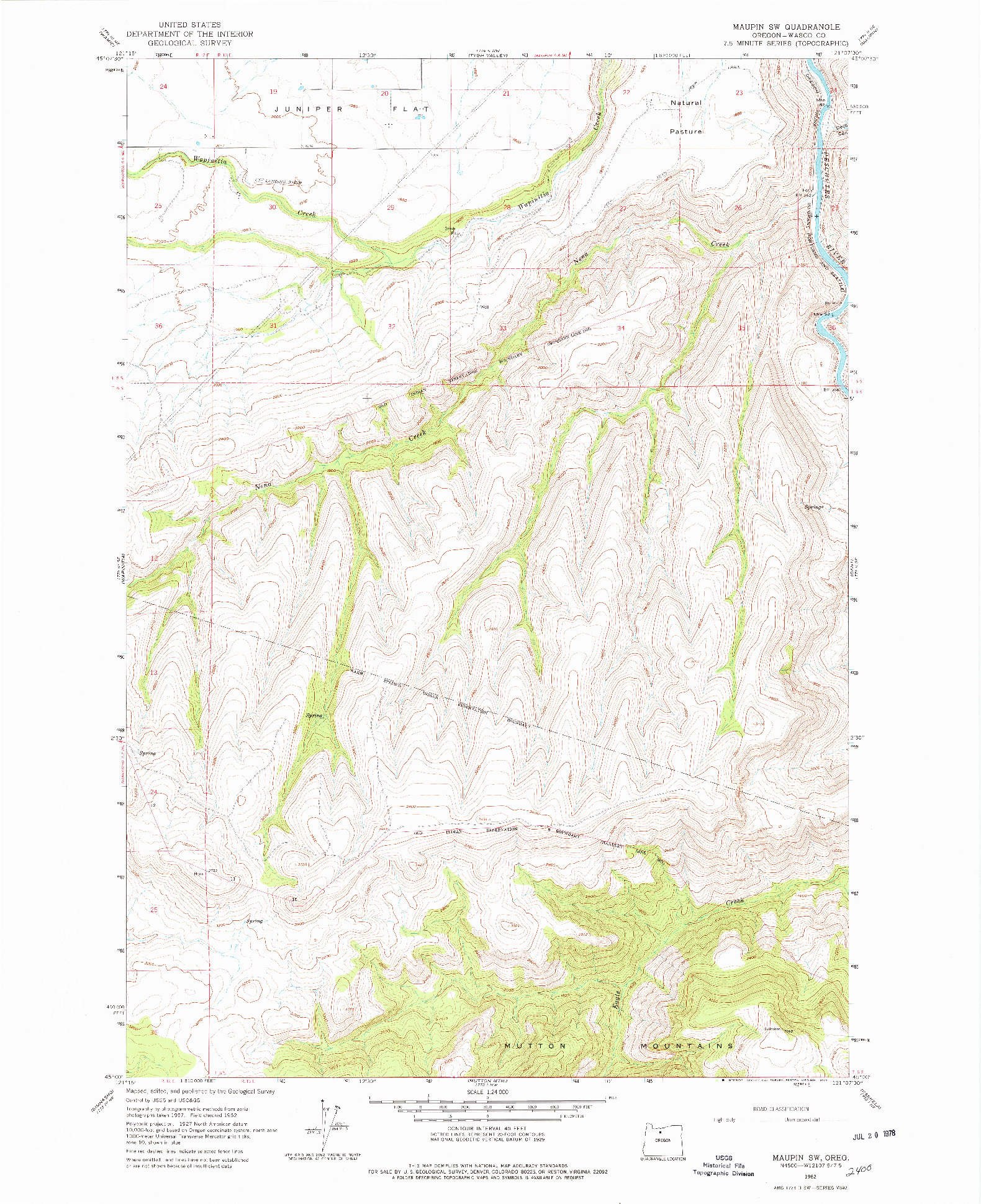 USGS 1:24000-SCALE QUADRANGLE FOR MAUPIN SW, OR 1962