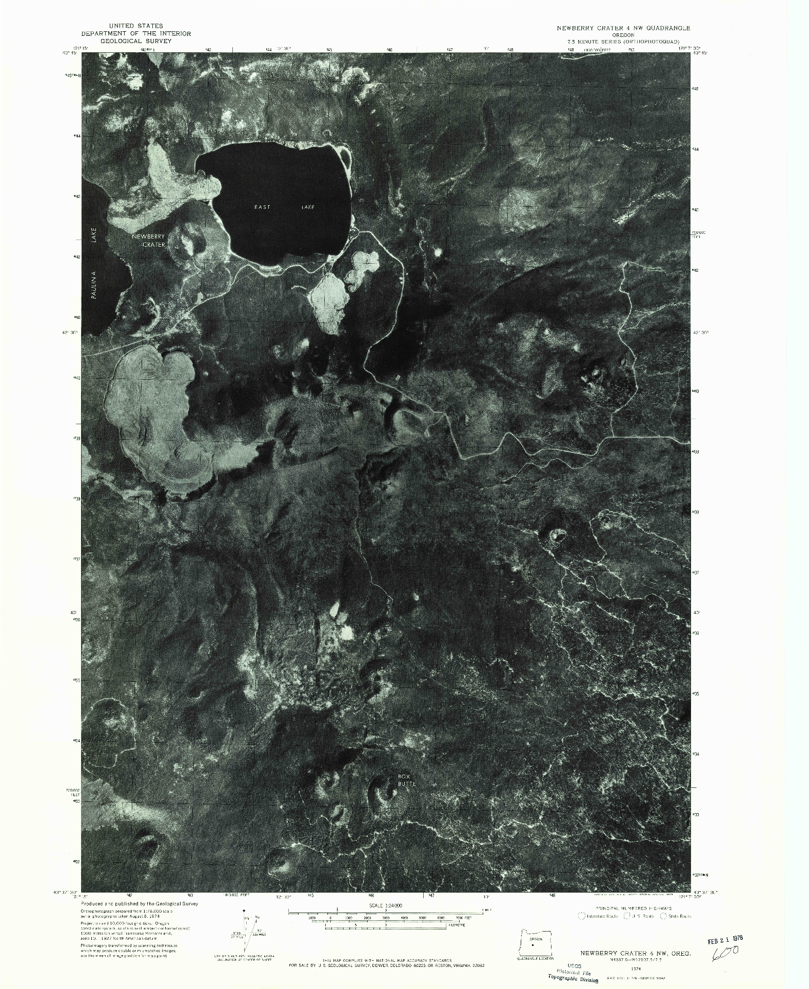 USGS 1:24000-SCALE QUADRANGLE FOR NEWBERRY CRATER 4 NW, OR 1974