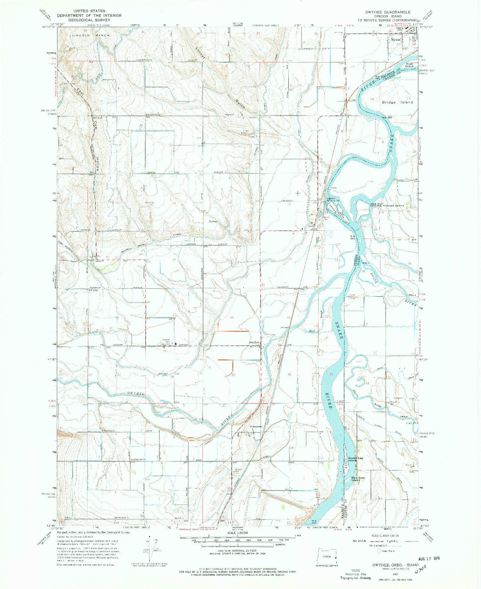 USGS 1:24000-SCALE QUADRANGLE FOR OWYHEE, OR 1967