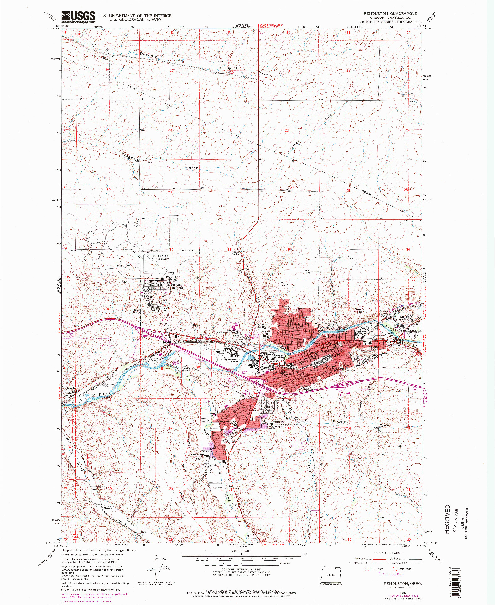 USGS 1:24000-SCALE QUADRANGLE FOR PENDLETON, OR 1966