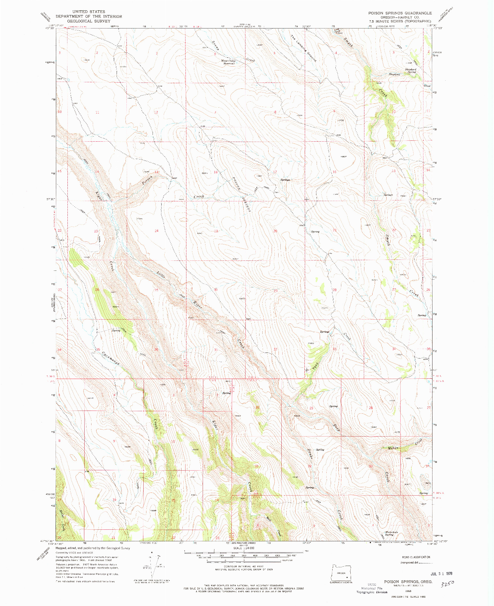 USGS 1:24000-SCALE QUADRANGLE FOR POISON SPRINGS, OR 1968