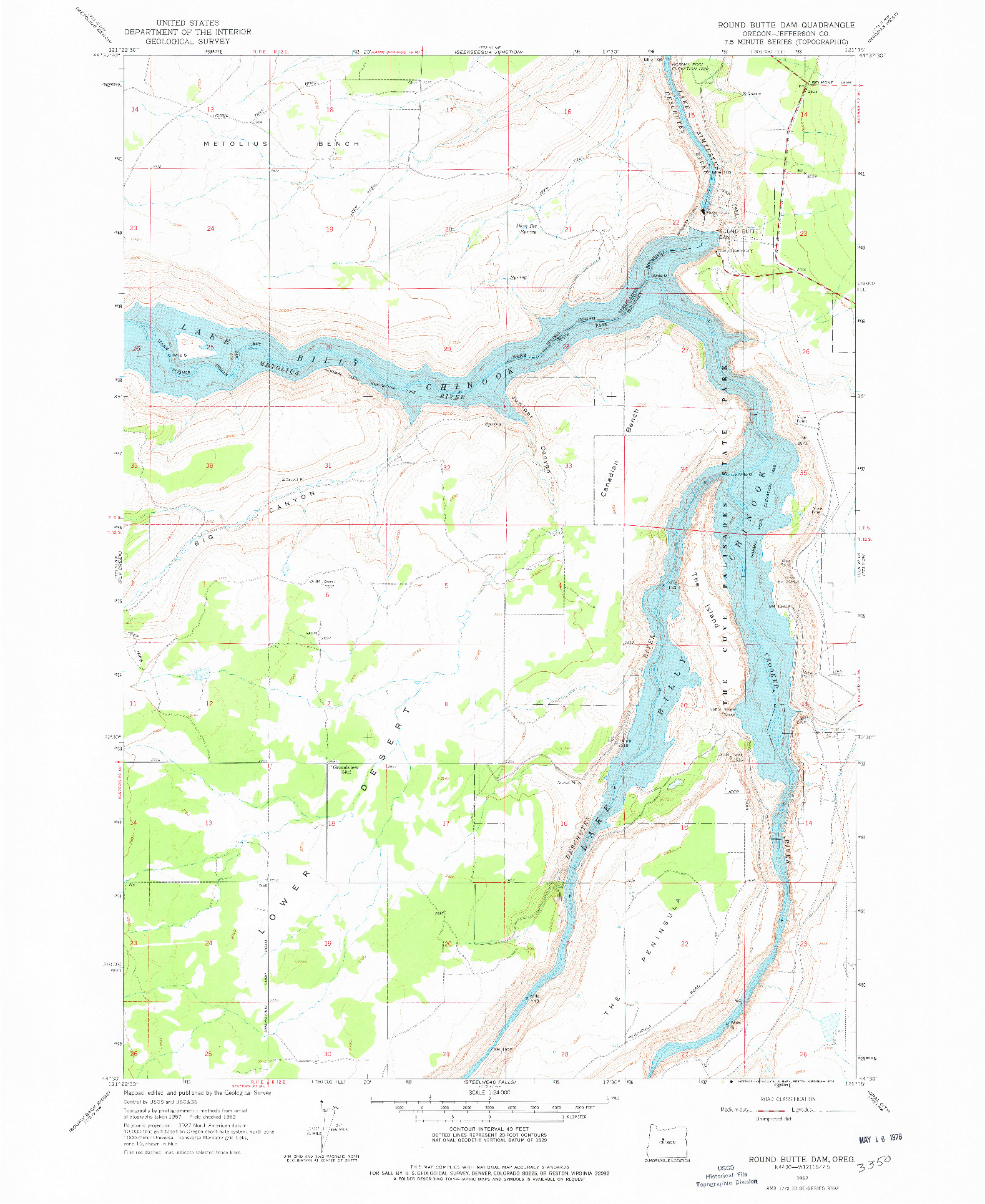 USGS 1:24000-SCALE QUADRANGLE FOR ROUND BUTTE DAM, OR 1962