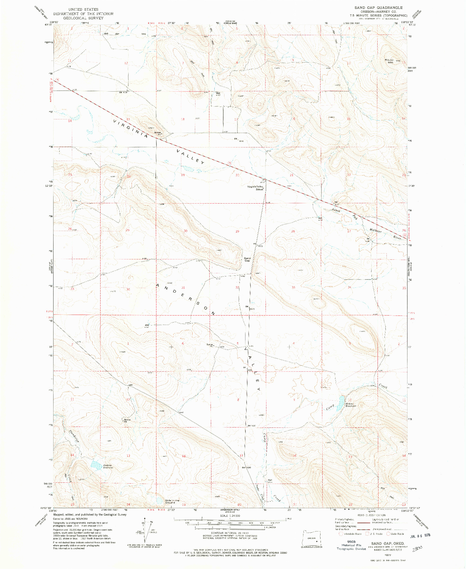 USGS 1:24000-SCALE QUADRANGLE FOR SAND GAP, OR 1977