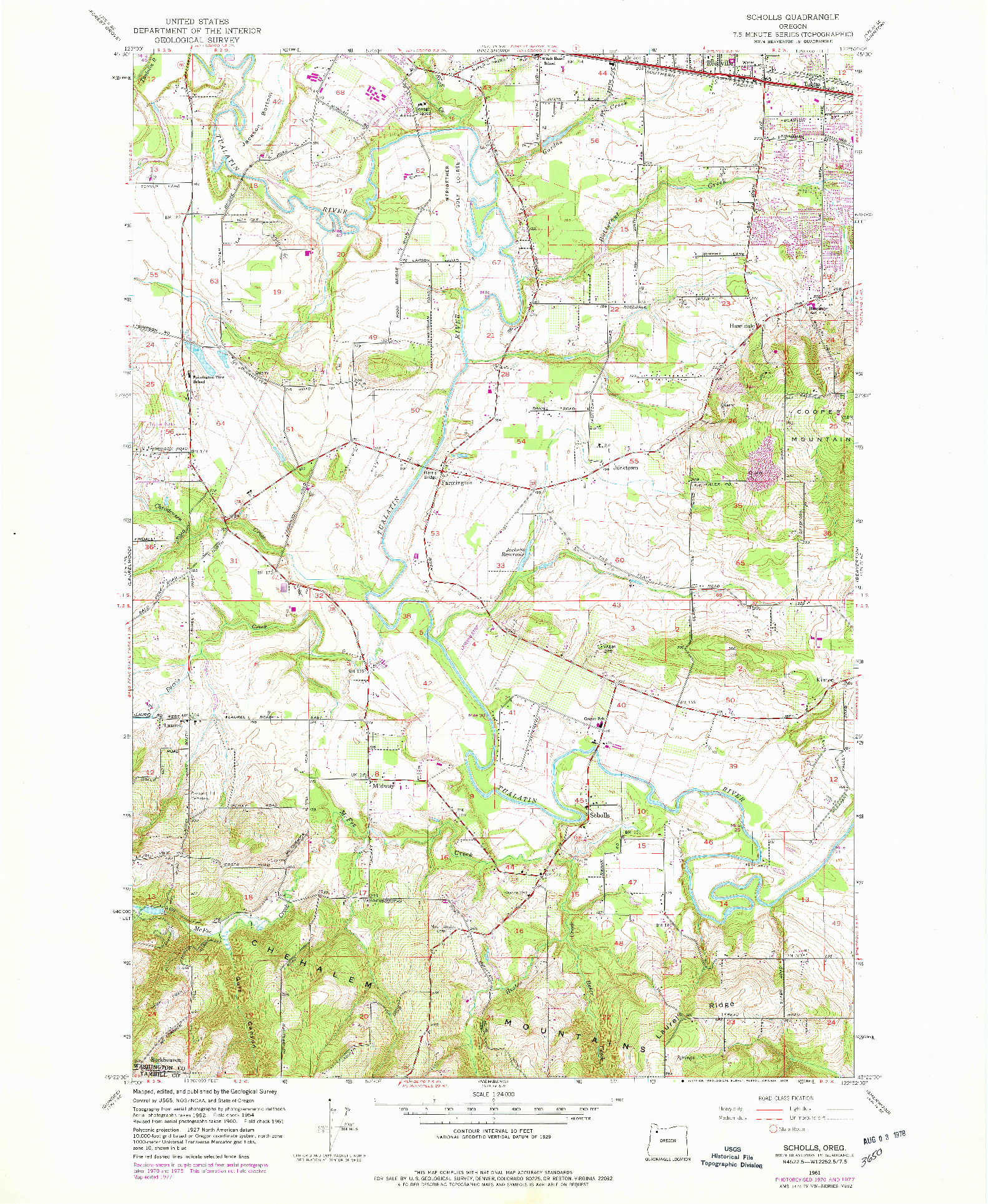 USGS 1:24000-SCALE QUADRANGLE FOR SCHOLLS, OR 1961