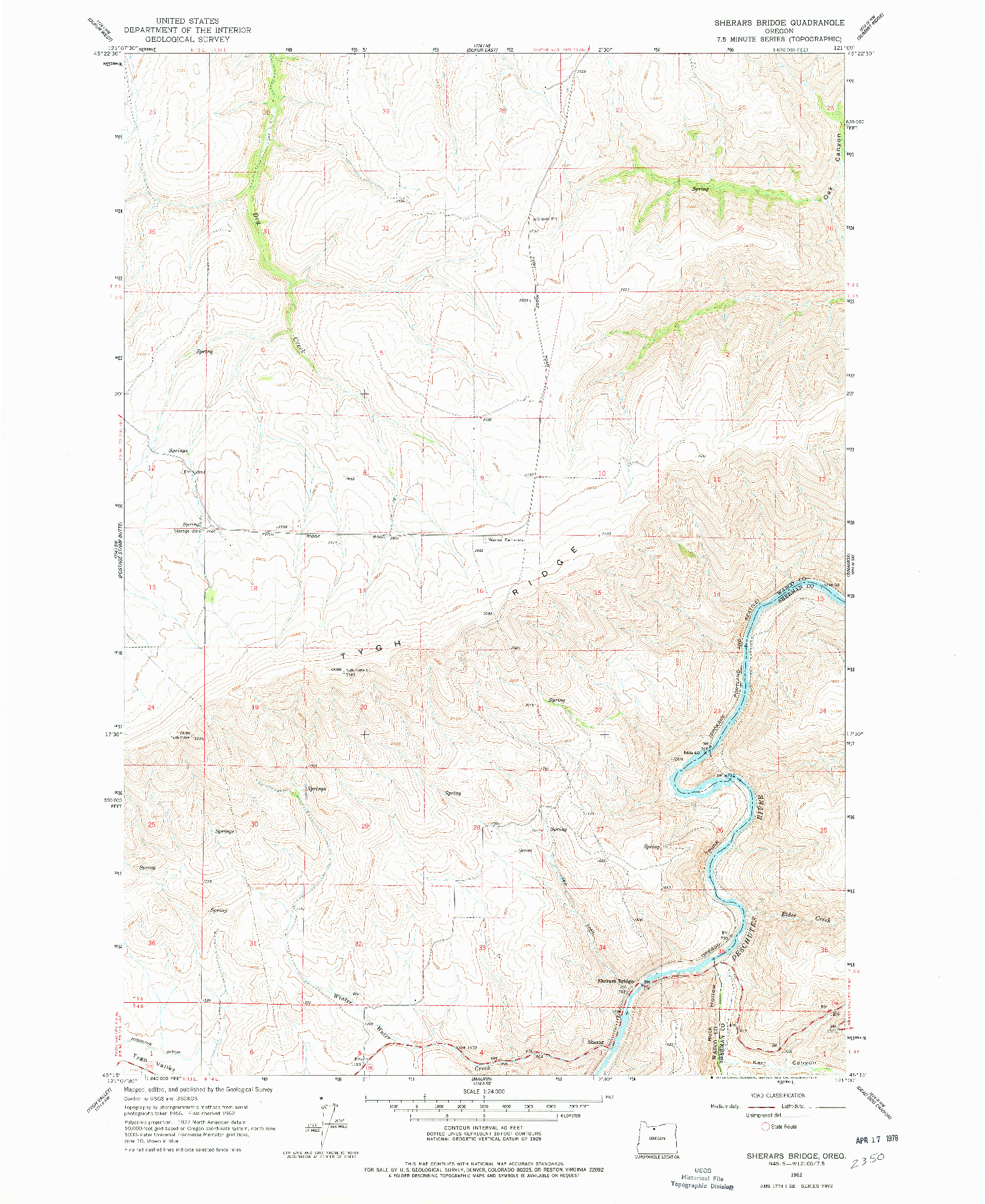 USGS 1:24000-SCALE QUADRANGLE FOR SHERARS BRIDGE, OR 1962