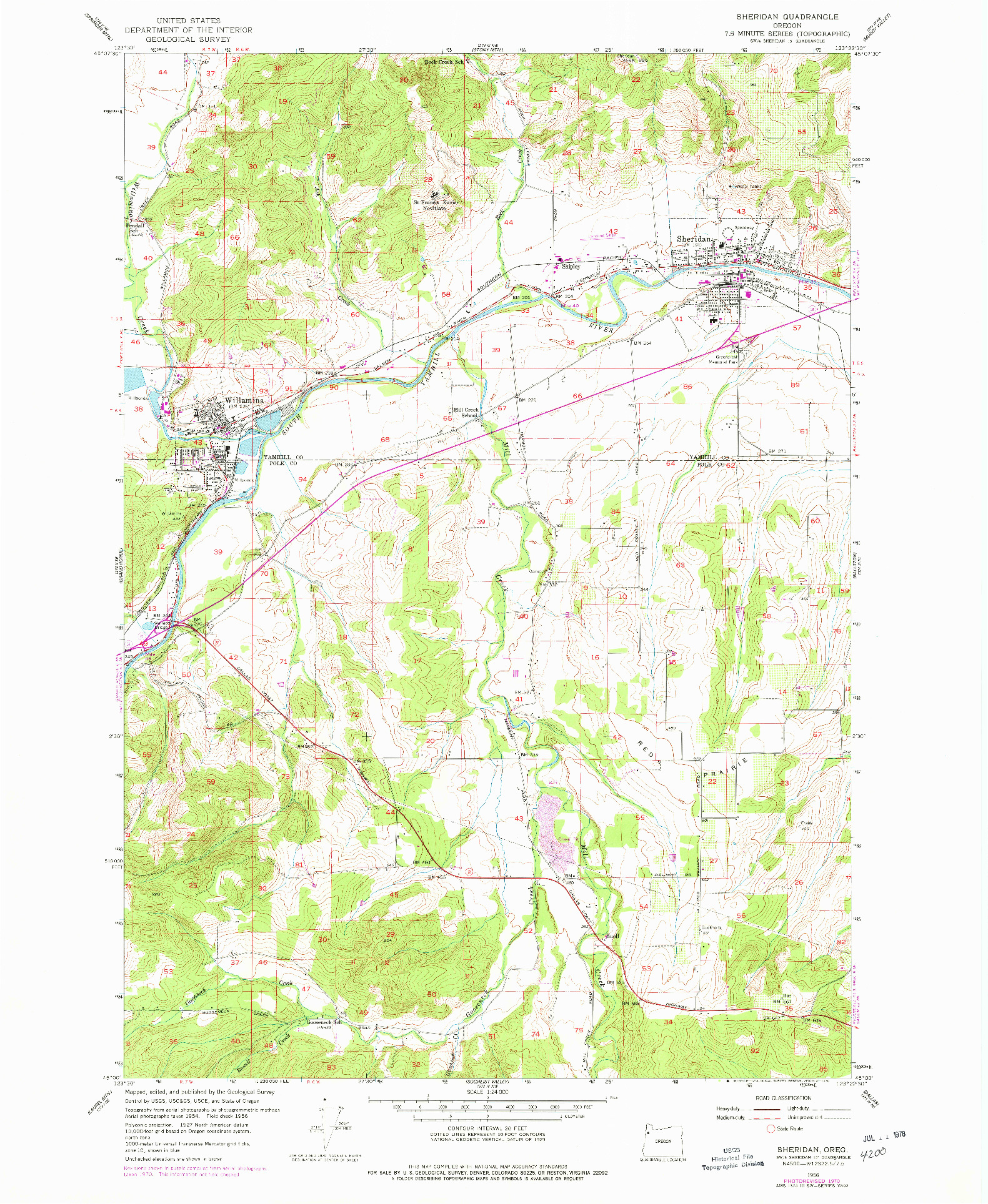 USGS 1:24000-SCALE QUADRANGLE FOR SHERIDAN, OR 1956