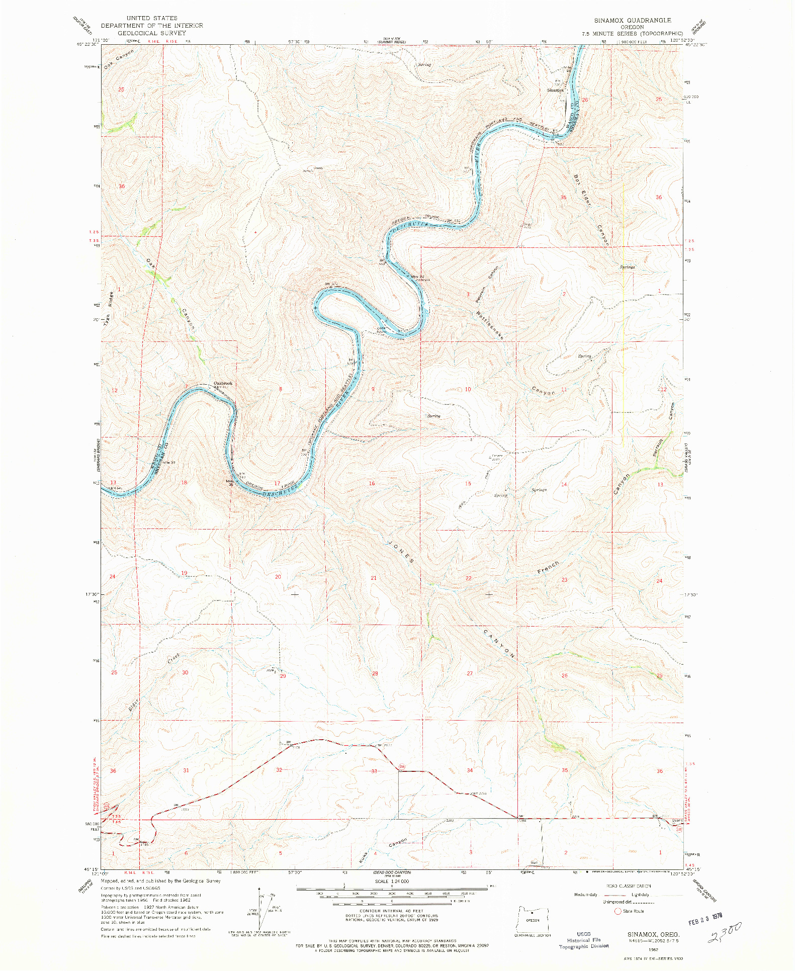 USGS 1:24000-SCALE QUADRANGLE FOR SINAMOX, OR 1962