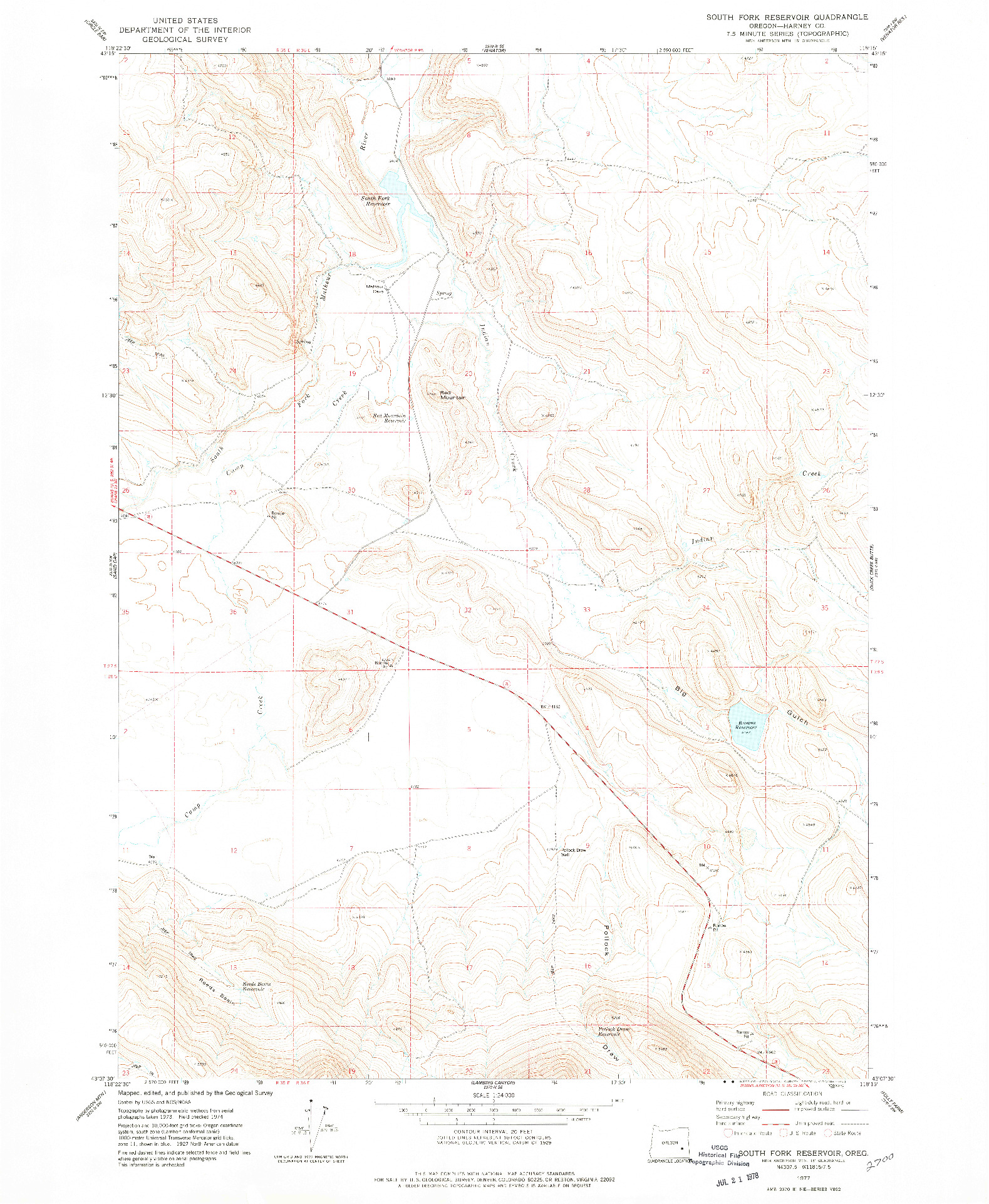 USGS 1:24000-SCALE QUADRANGLE FOR SOUTH FORK RESERVOIR, OR 1977