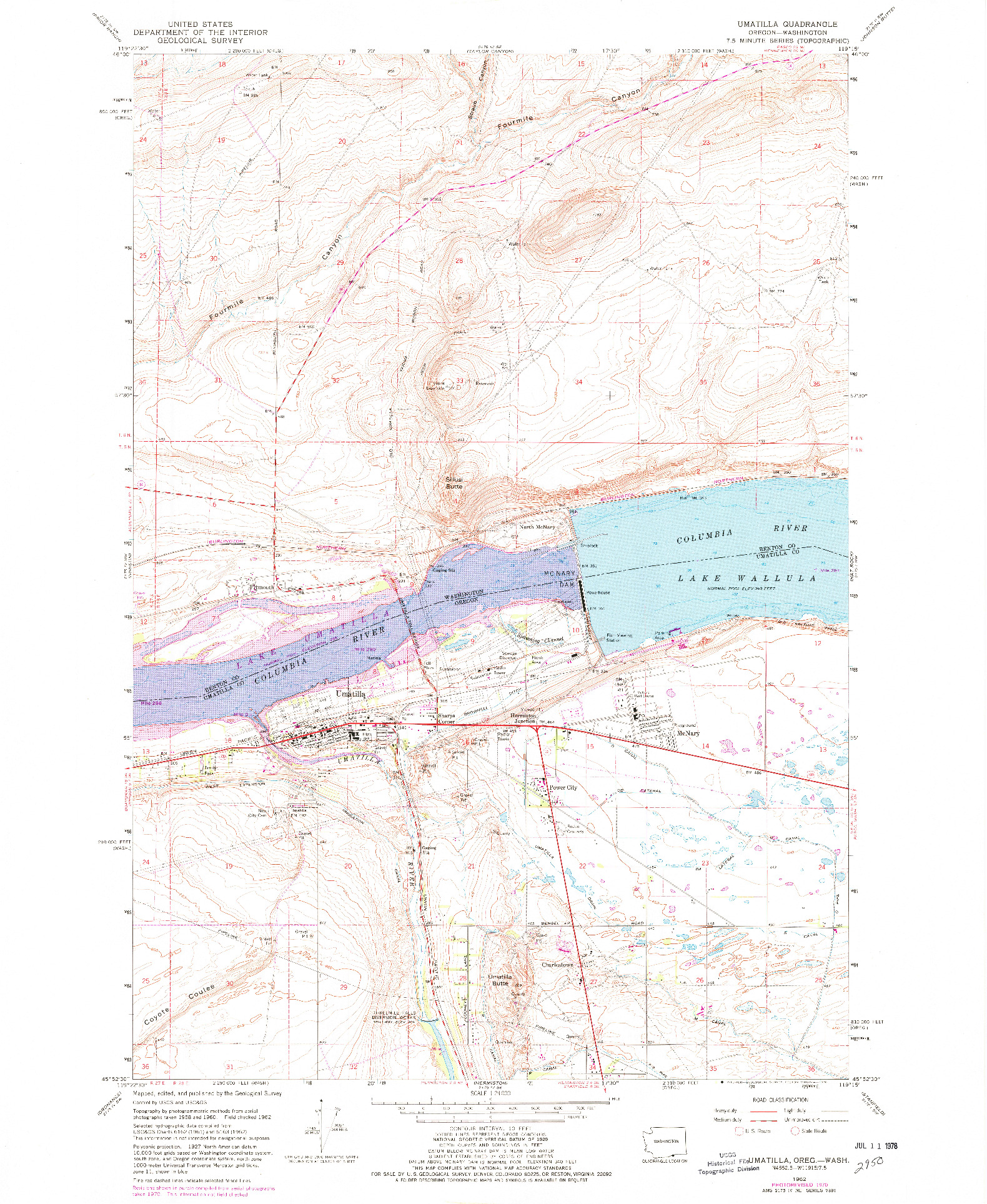 USGS 1:24000-SCALE QUADRANGLE FOR UMATILLA, OR 1962