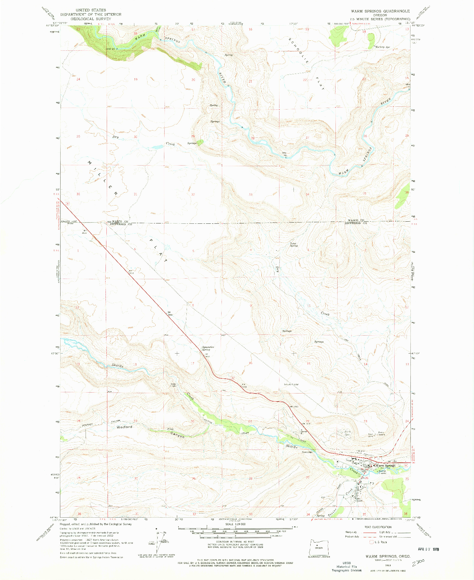 USGS 1:24000-SCALE QUADRANGLE FOR WARM SPRINGS, OR 1963