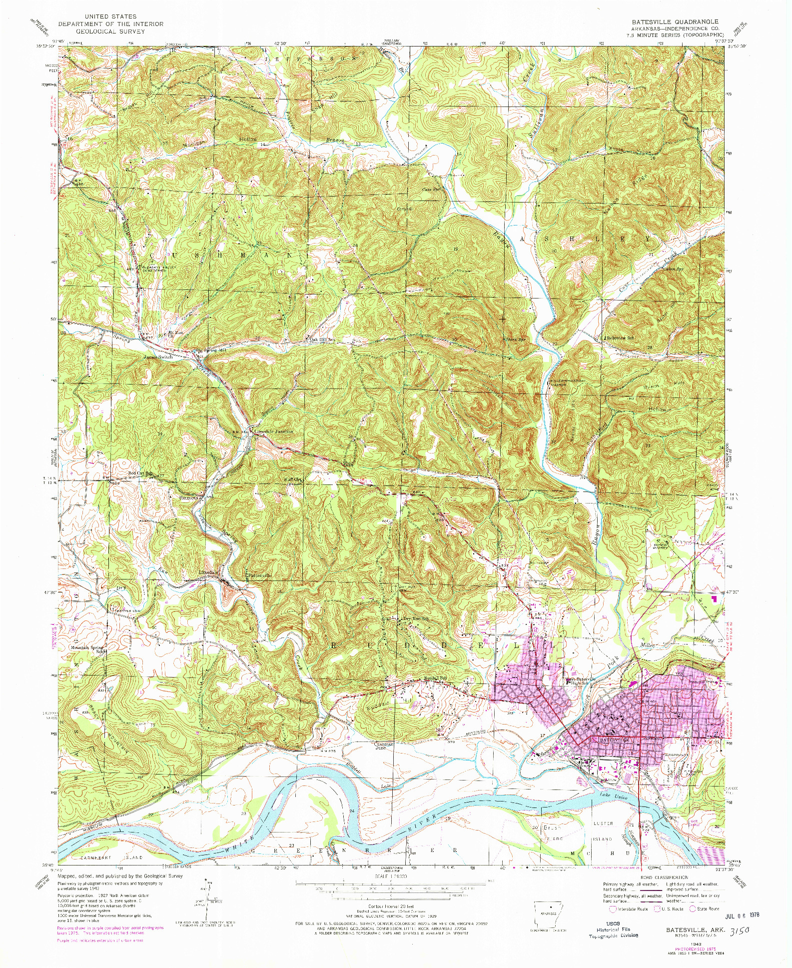 USGS 1:24000-SCALE QUADRANGLE FOR BATESVILLE, AR 1943