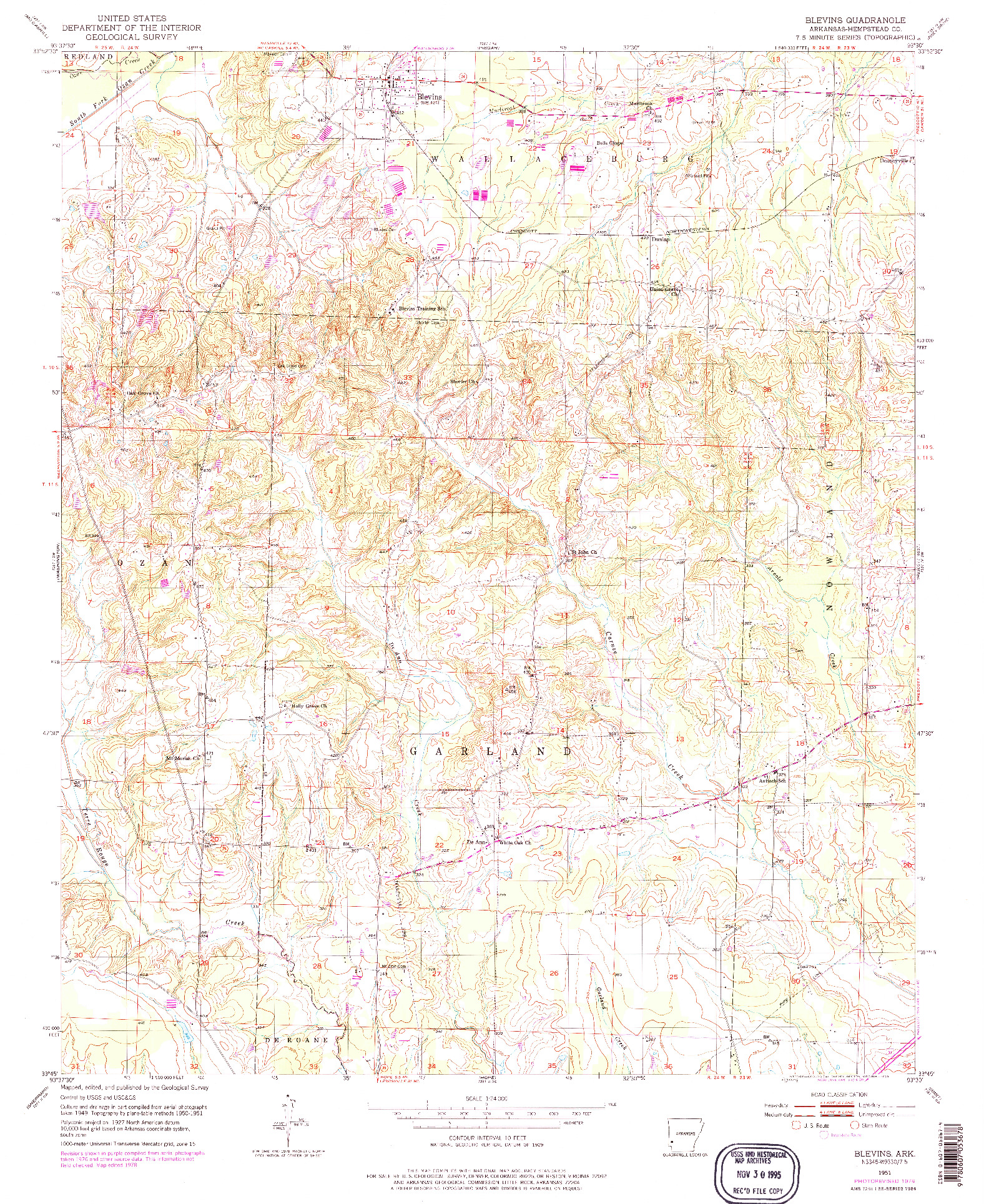 USGS 1:24000-SCALE QUADRANGLE FOR BLEVINS, AR 1951