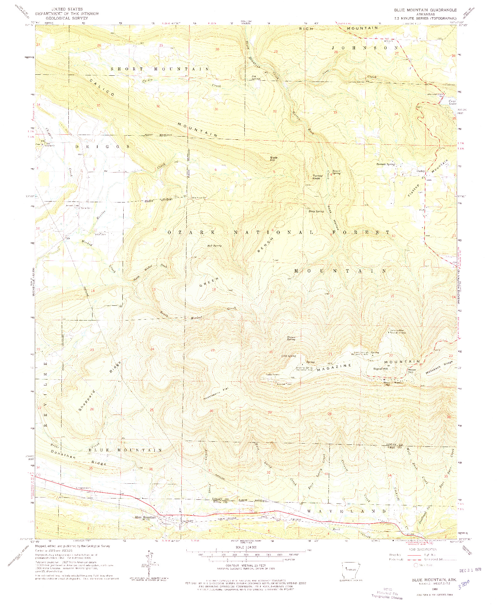 USGS 1:24000-SCALE QUADRANGLE FOR BLUE MOUNTAIN, AR 1966