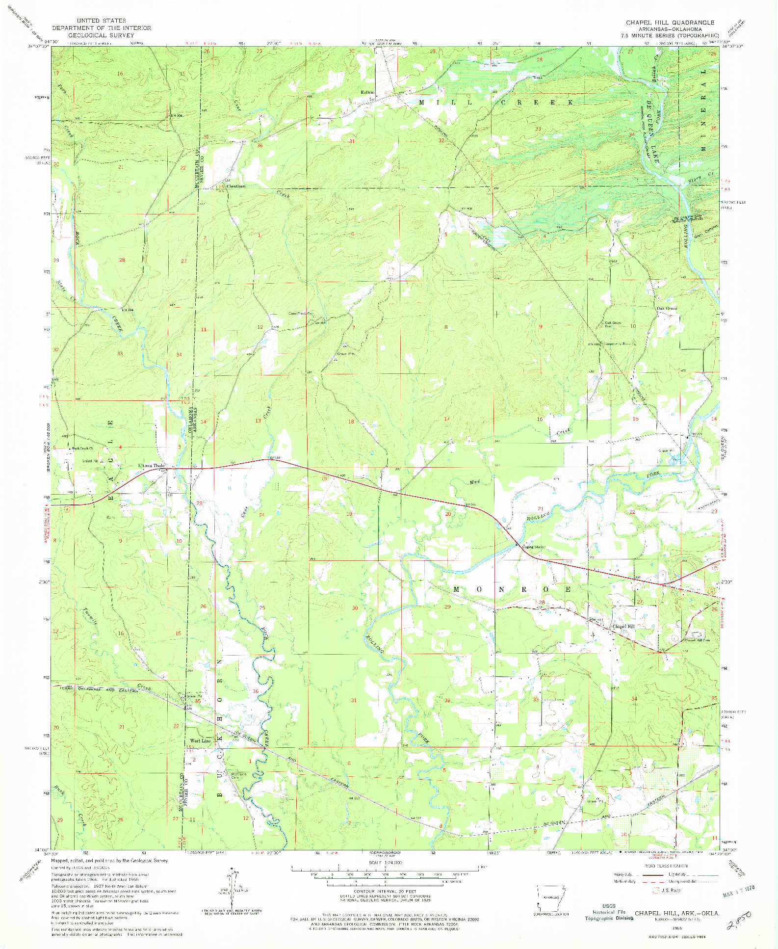 USGS 1:24000-SCALE QUADRANGLE FOR CHAPEL HILL, AR 1965