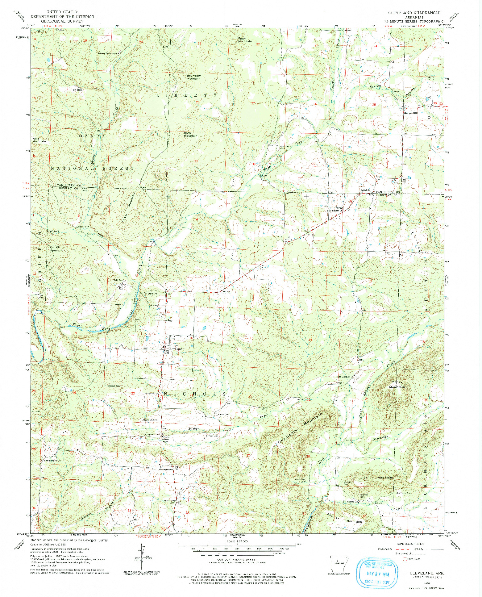 USGS 1:24000-SCALE QUADRANGLE FOR CLEVELAND, AR 1962