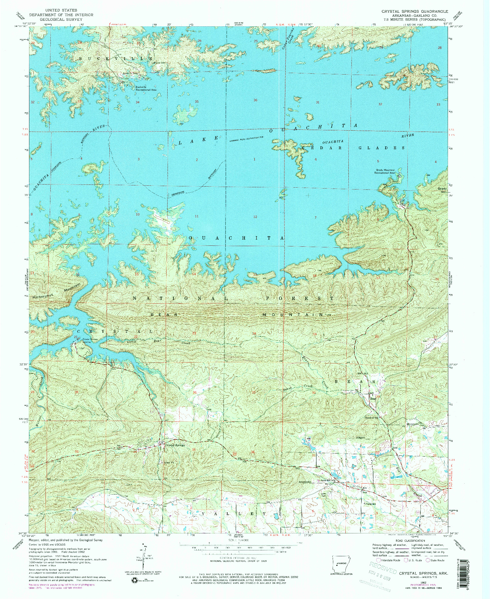 USGS 1:24000-SCALE QUADRANGLE FOR CRYSTAL SPRINGS, AR 1962