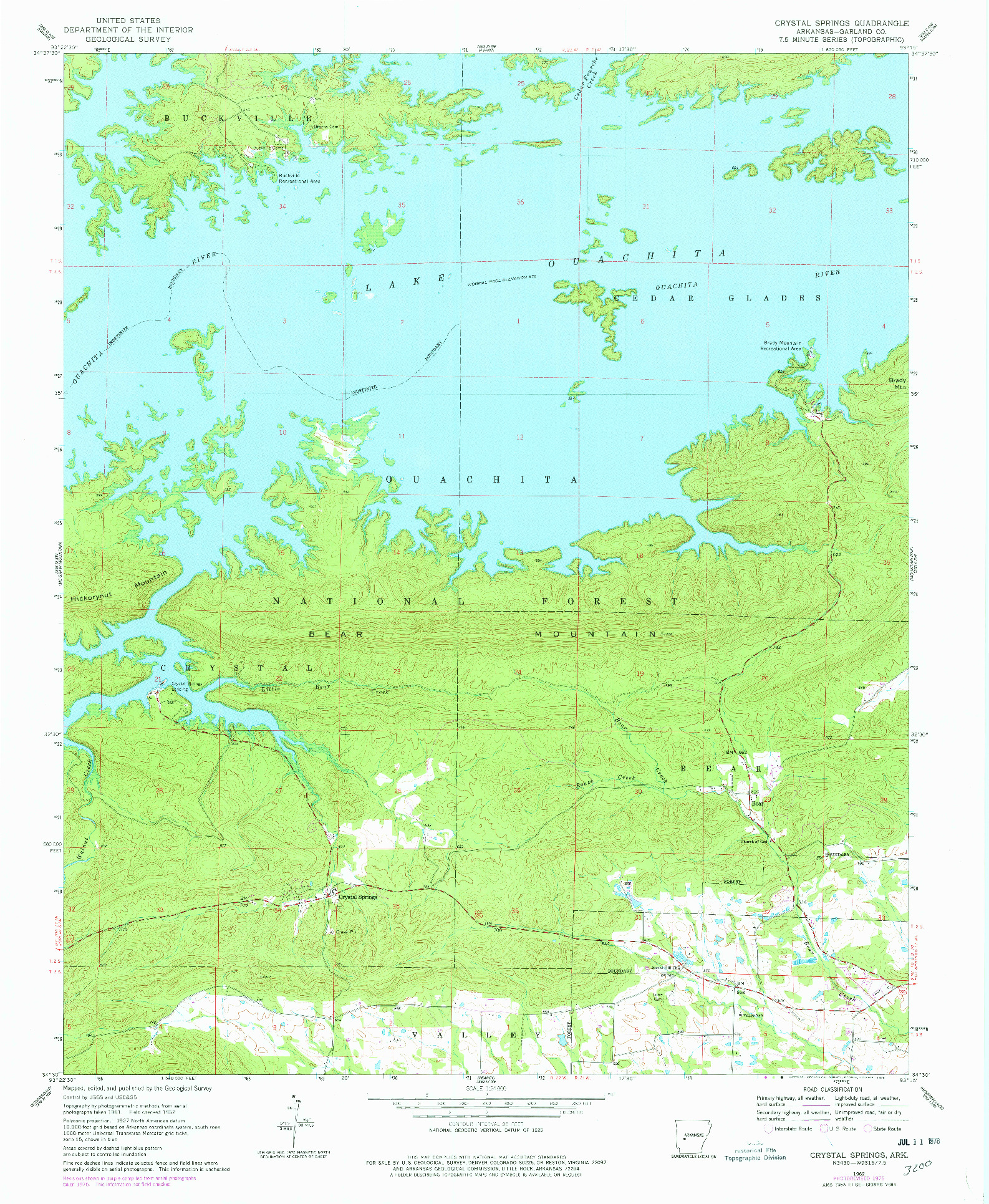 USGS 1:24000-SCALE QUADRANGLE FOR CRYSTAL SPRINGS, AR 1962