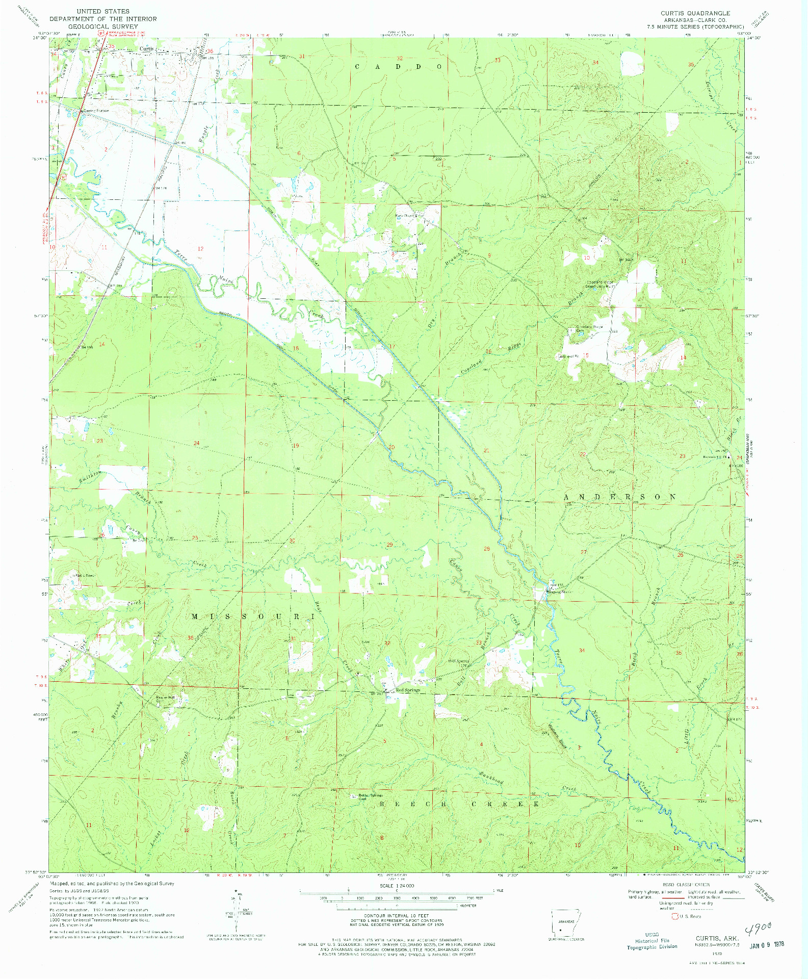 USGS 1:24000-SCALE QUADRANGLE FOR CURTIS, AR 1970