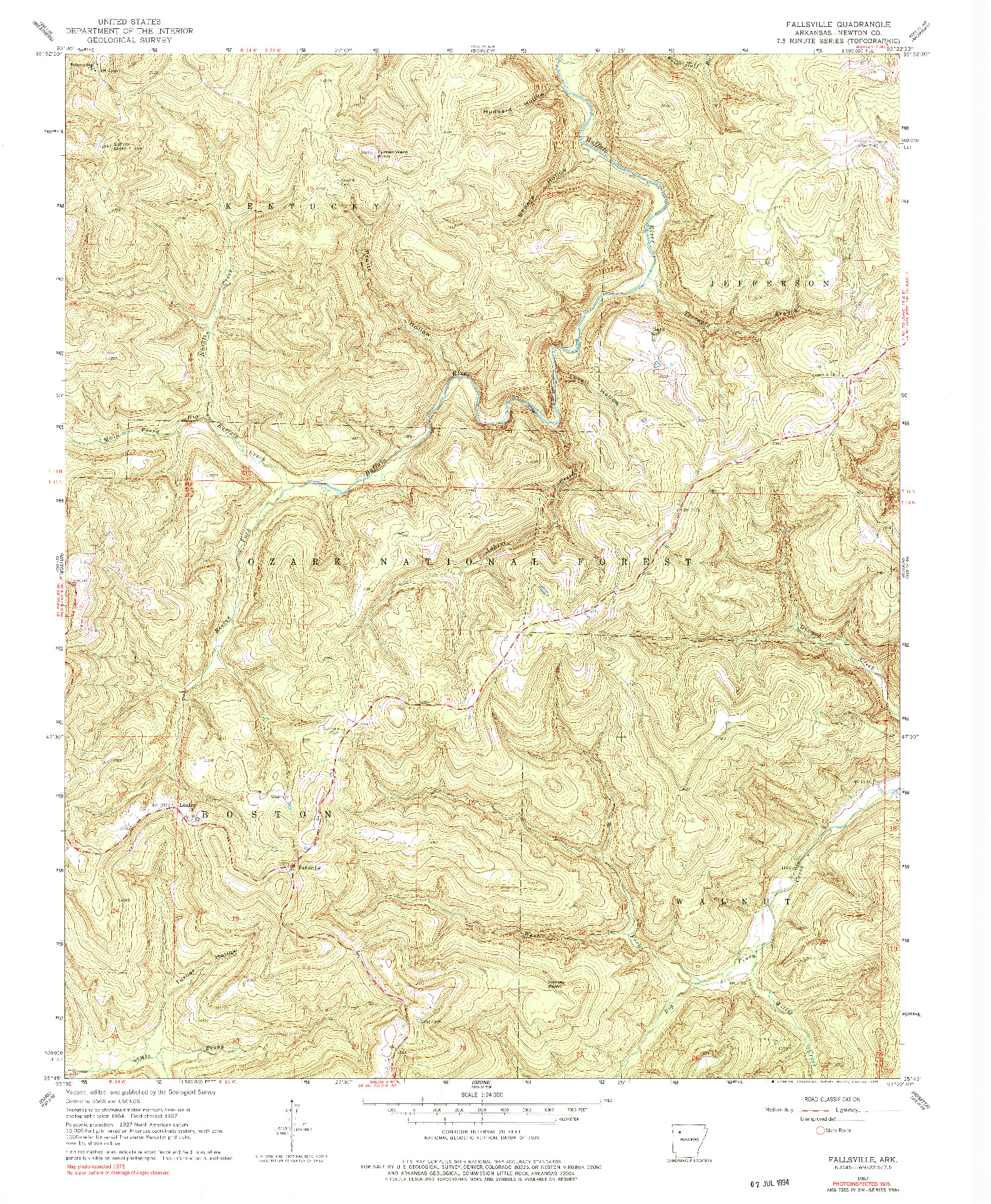 USGS 1:24000-SCALE QUADRANGLE FOR FALLSVILLE, AR 1967