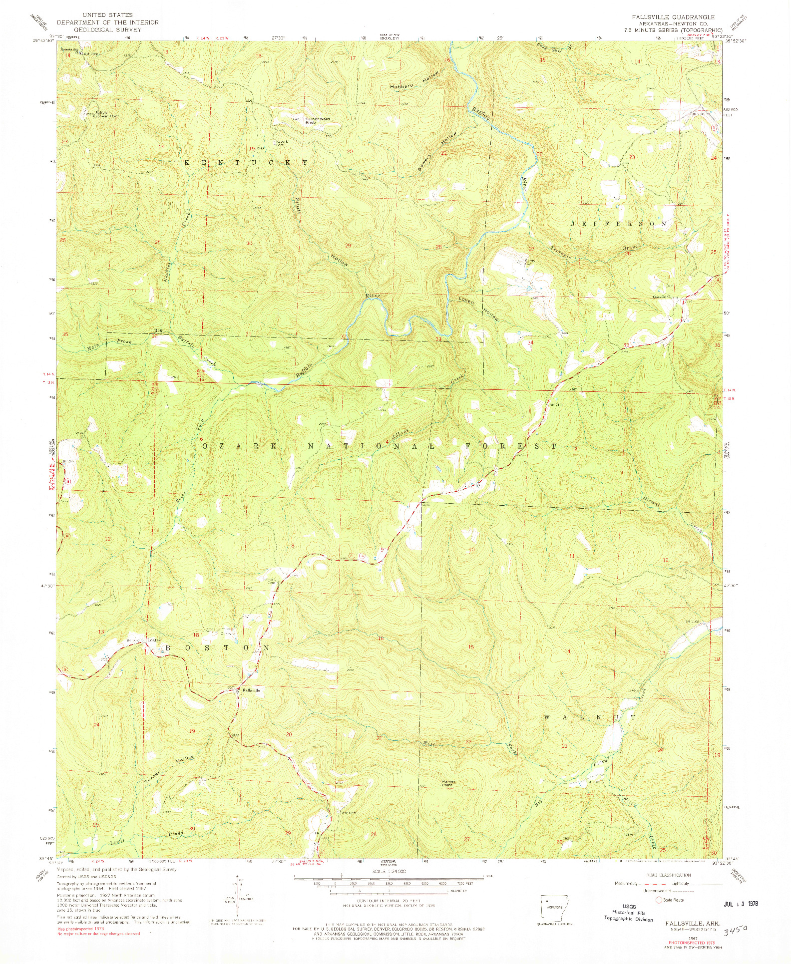 USGS 1:24000-SCALE QUADRANGLE FOR FALLSVILLE, AR 1967