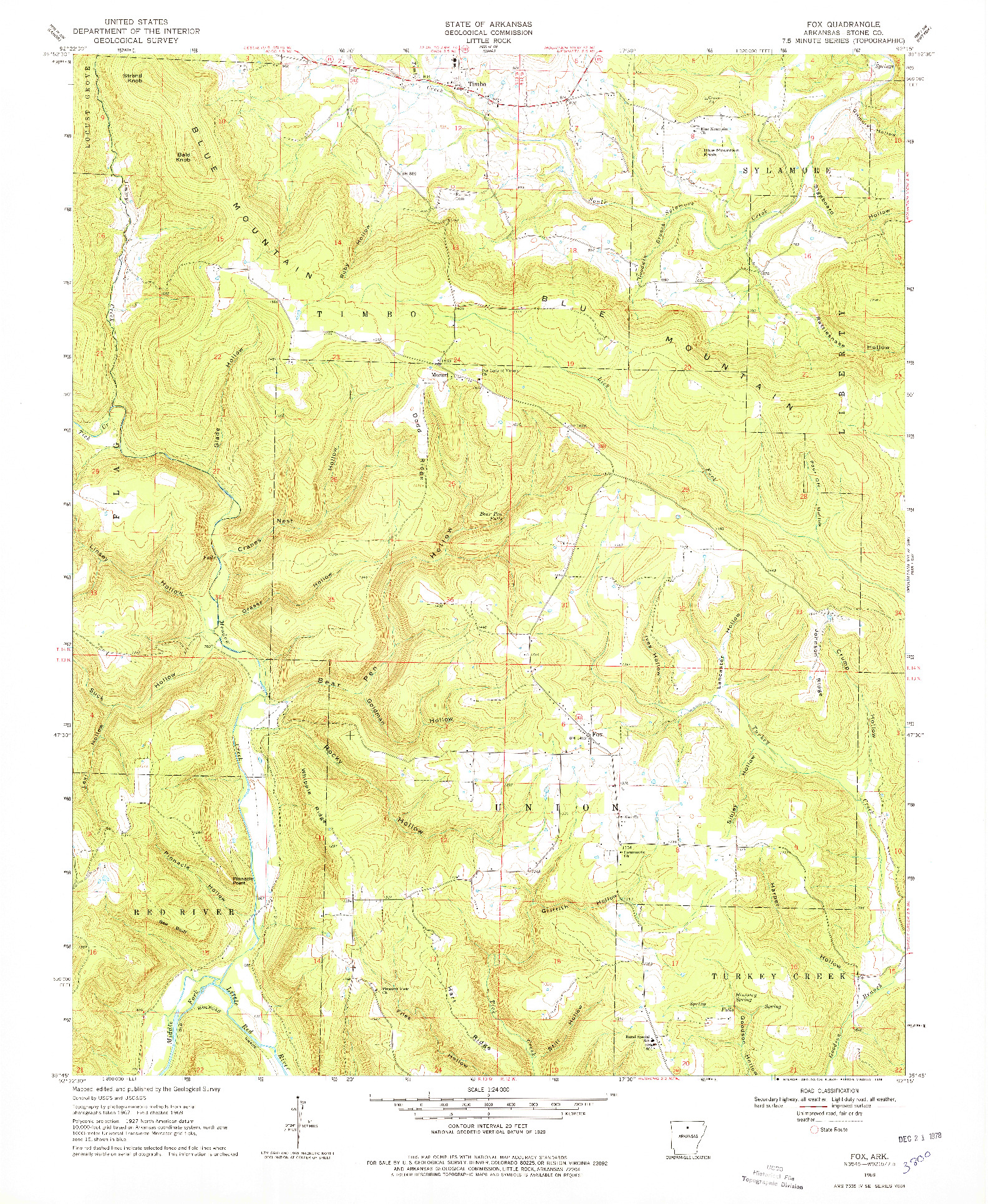 USGS 1:24000-SCALE QUADRANGLE FOR FOX, AR 1969