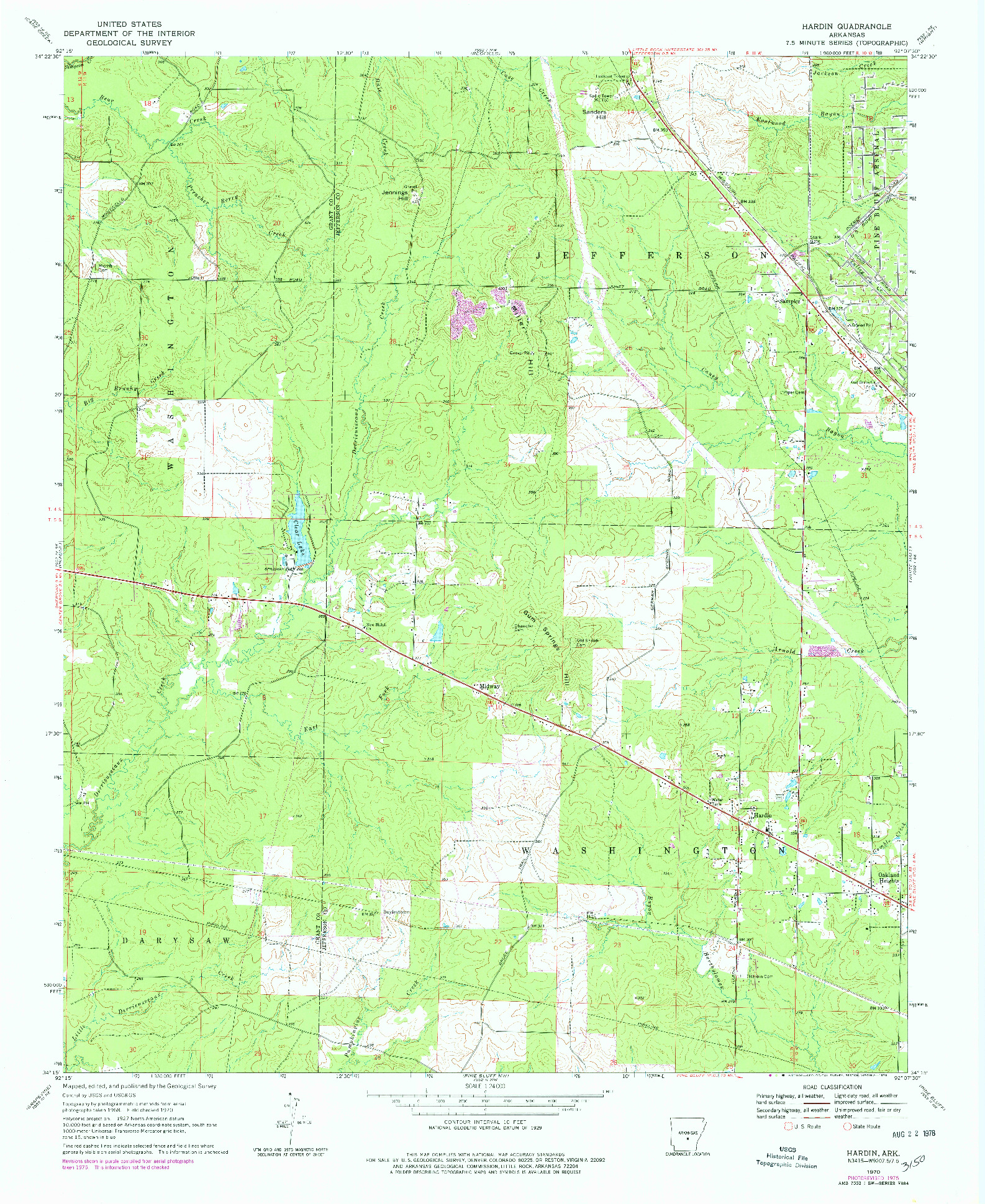 USGS 1:24000-SCALE QUADRANGLE FOR HARDIN, AR 1970