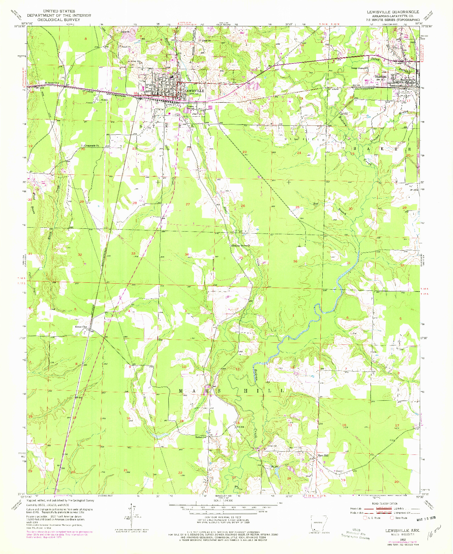 USGS 1:24000-SCALE QUADRANGLE FOR LEWISVILLE, AR 1952