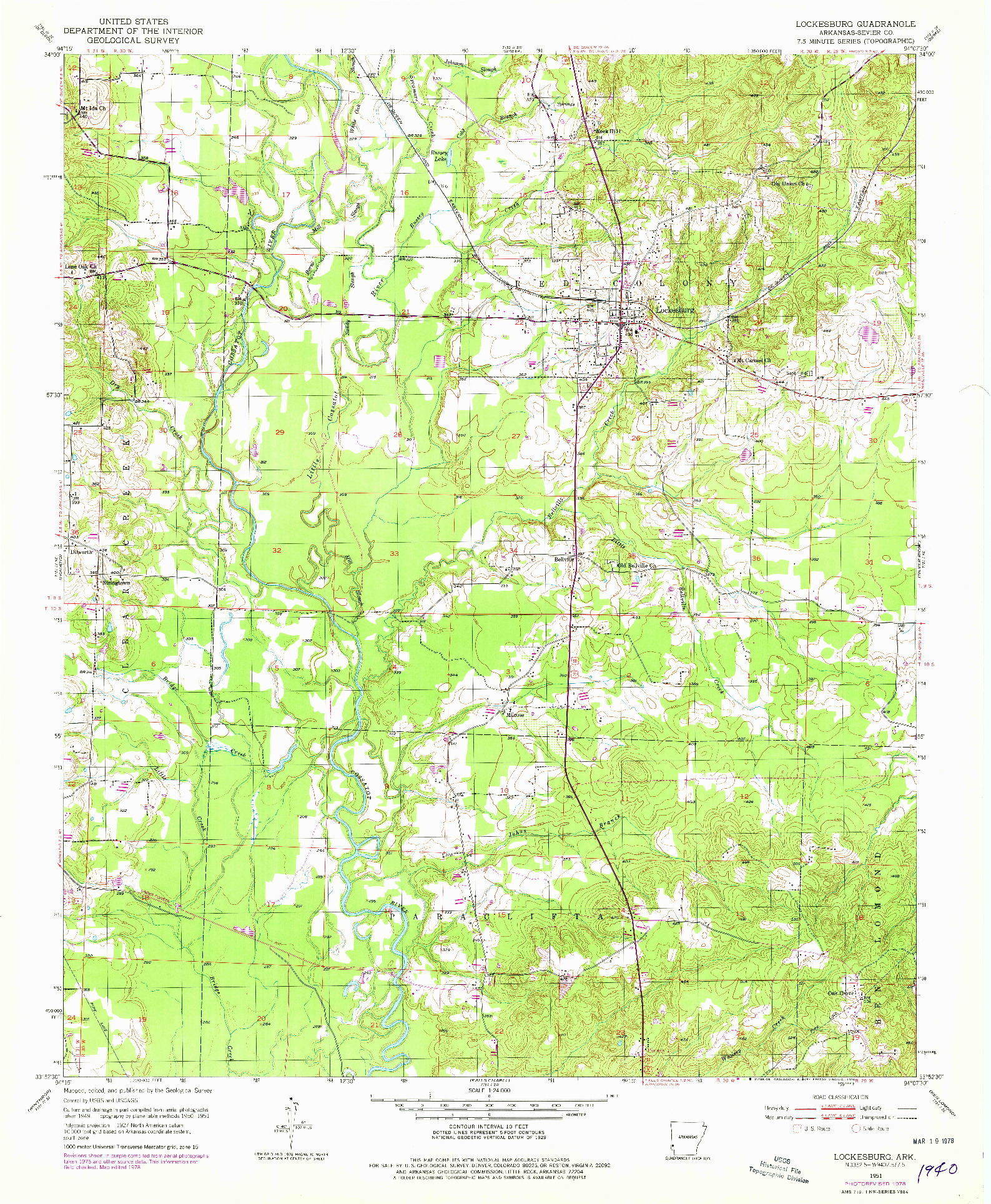 USGS 1:24000-SCALE QUADRANGLE FOR LOCKESBURG, AR 1951
