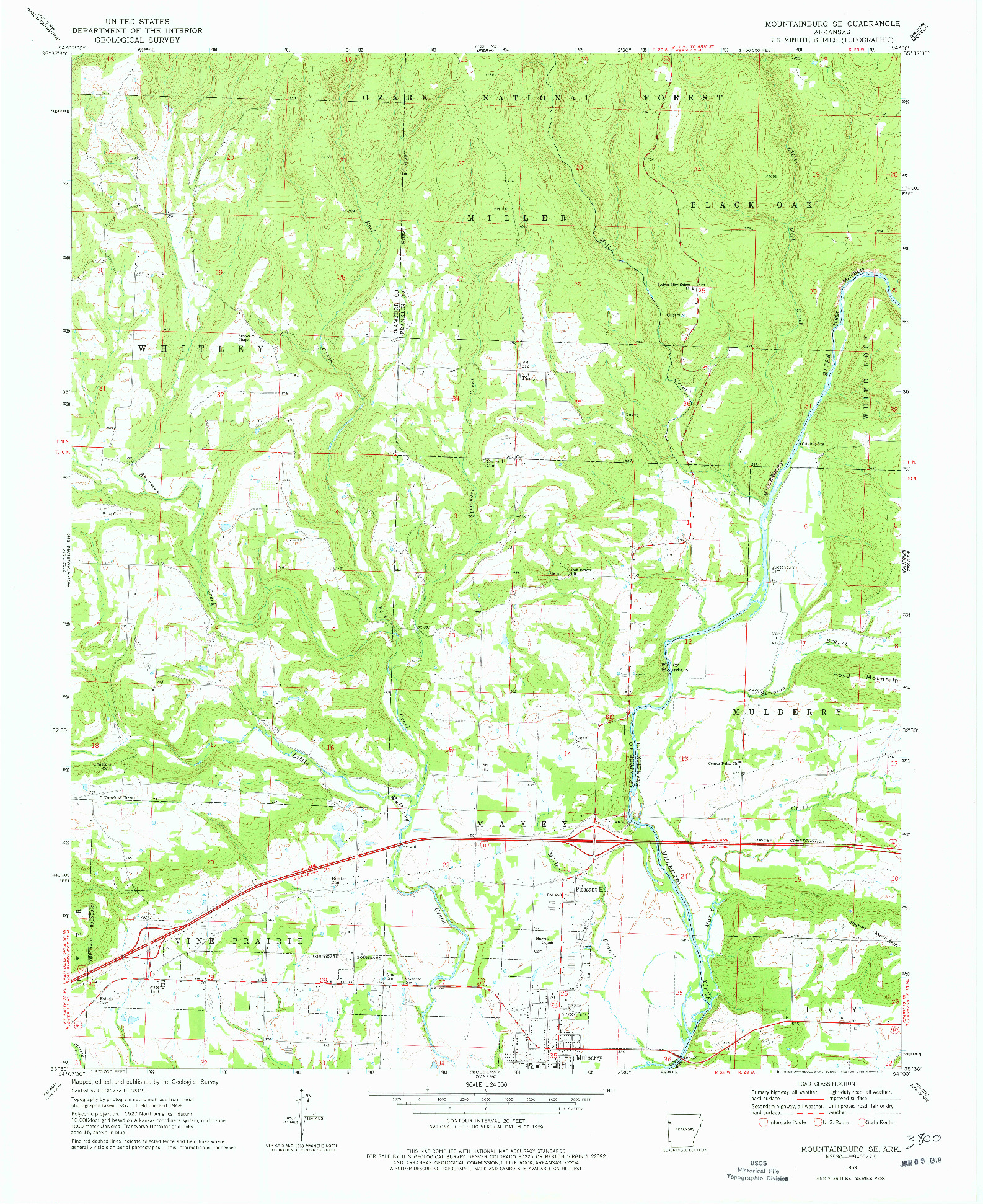 USGS 1:24000-SCALE QUADRANGLE FOR MOUNTAINBURG SE, AR 1969