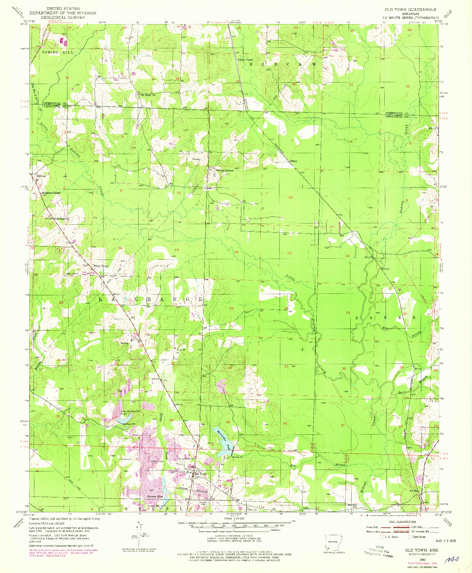USGS 1:24000-SCALE QUADRANGLE FOR OLD TOWN, AR 1952
