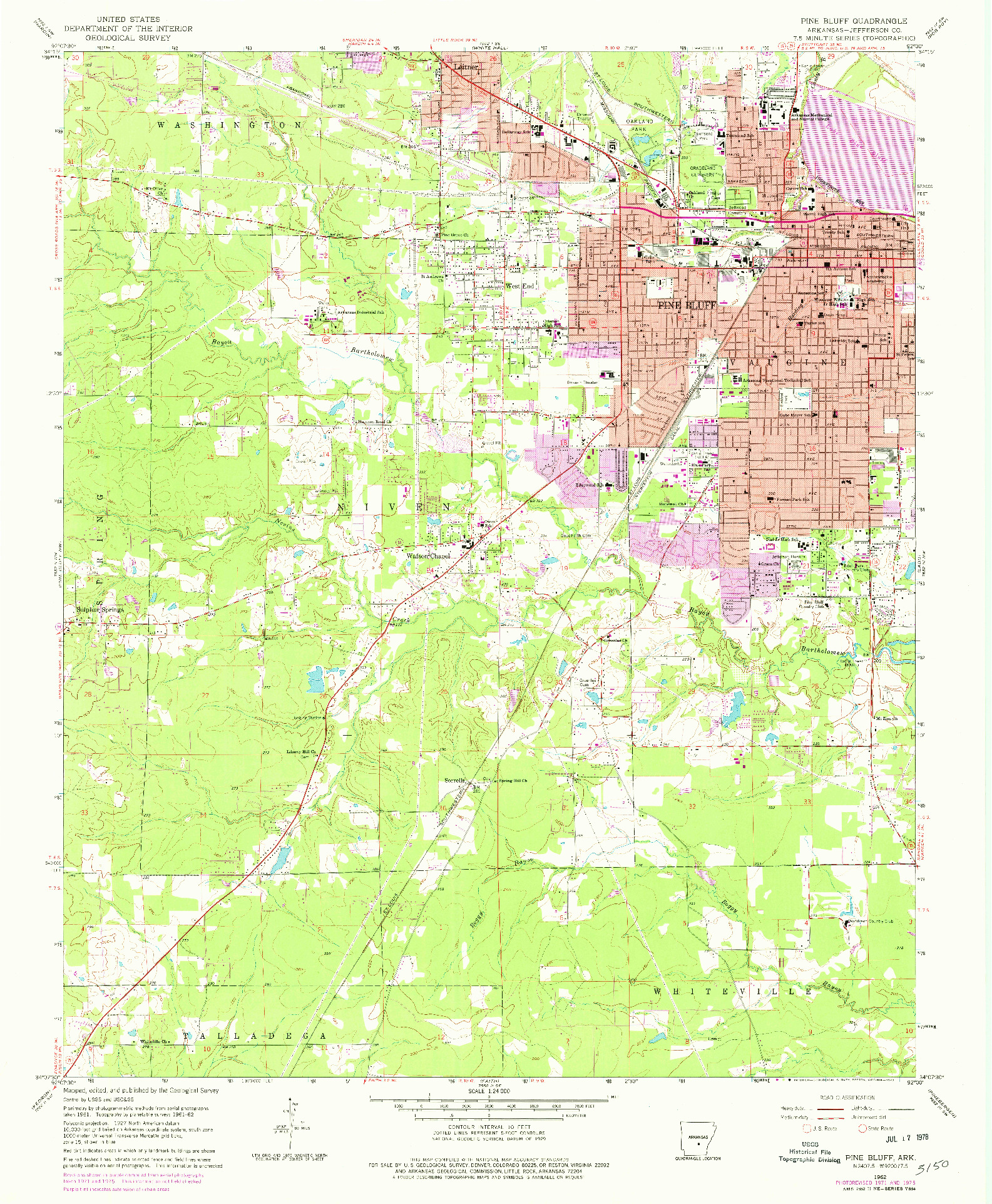 USGS 1:24000-SCALE QUADRANGLE FOR PINE BLUFF, AR 1962