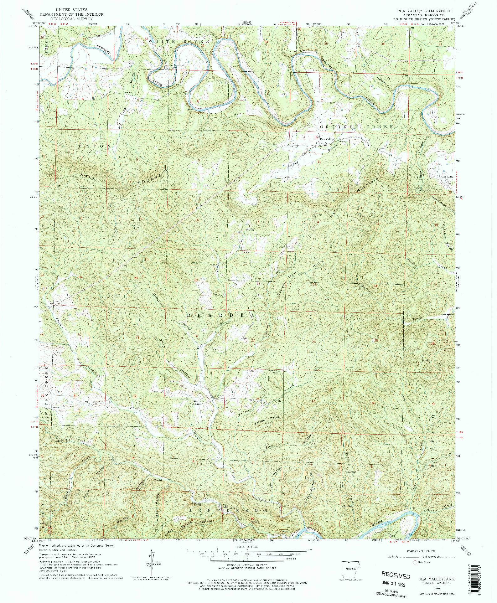 USGS 1:24000-SCALE QUADRANGLE FOR REA VALLEY, AR 1966