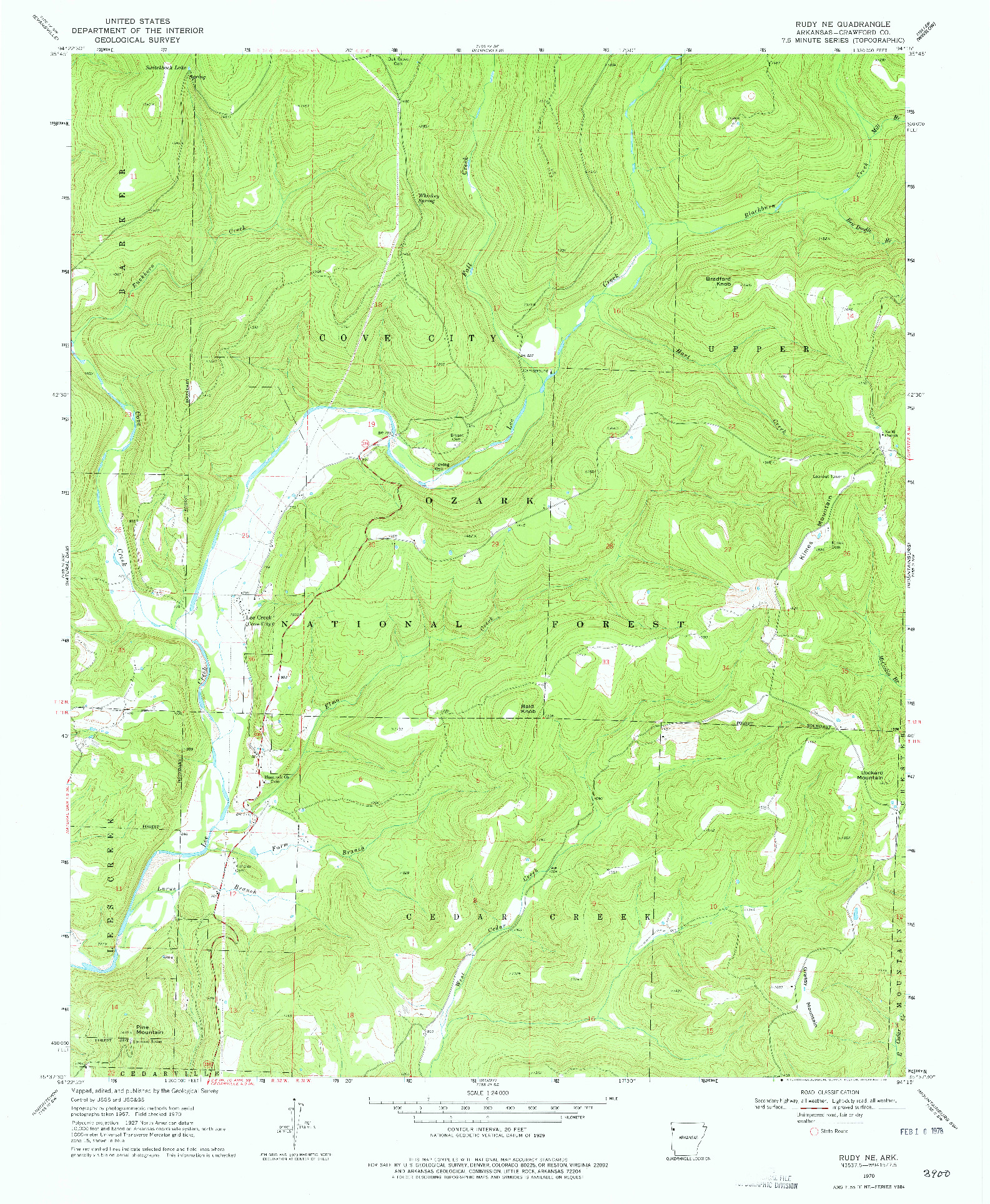 USGS 1:24000-SCALE QUADRANGLE FOR RUDY NE, AR 1970