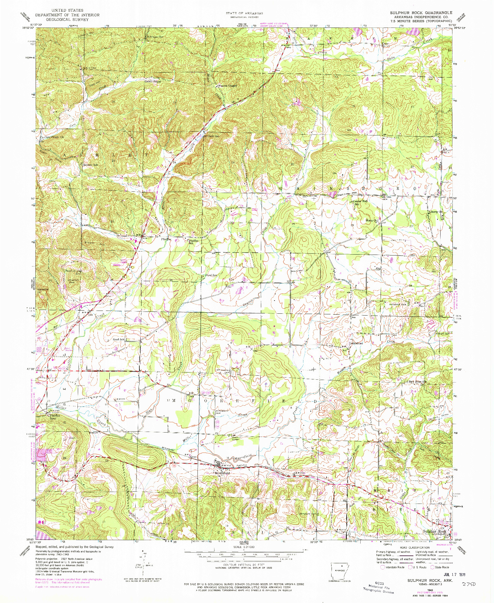 USGS 1:24000-SCALE QUADRANGLE FOR SULPHUR ROCK, AR 1943